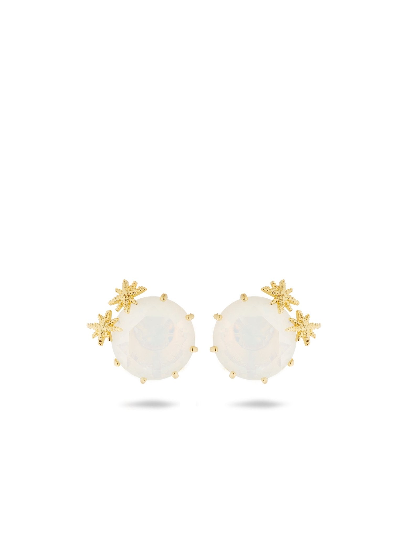 Opalescent White Diamantine Round Stone Sleeper Earrings And Fine Stars | AULD1402 - Les Nereides