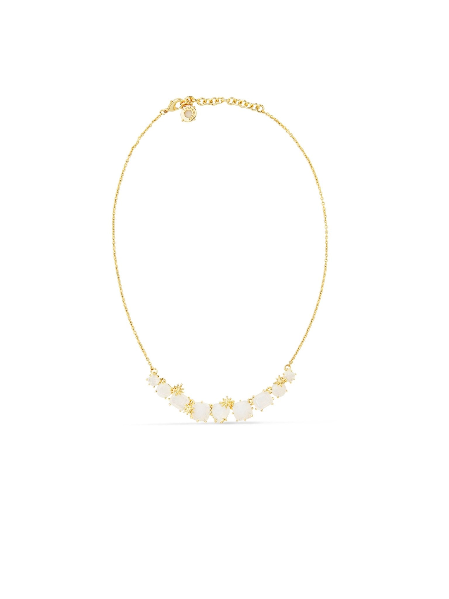 Opalescent White Diamantine Thin Necklace With Nine Stones And Fine Stars | AULD3182 - Les Nereides