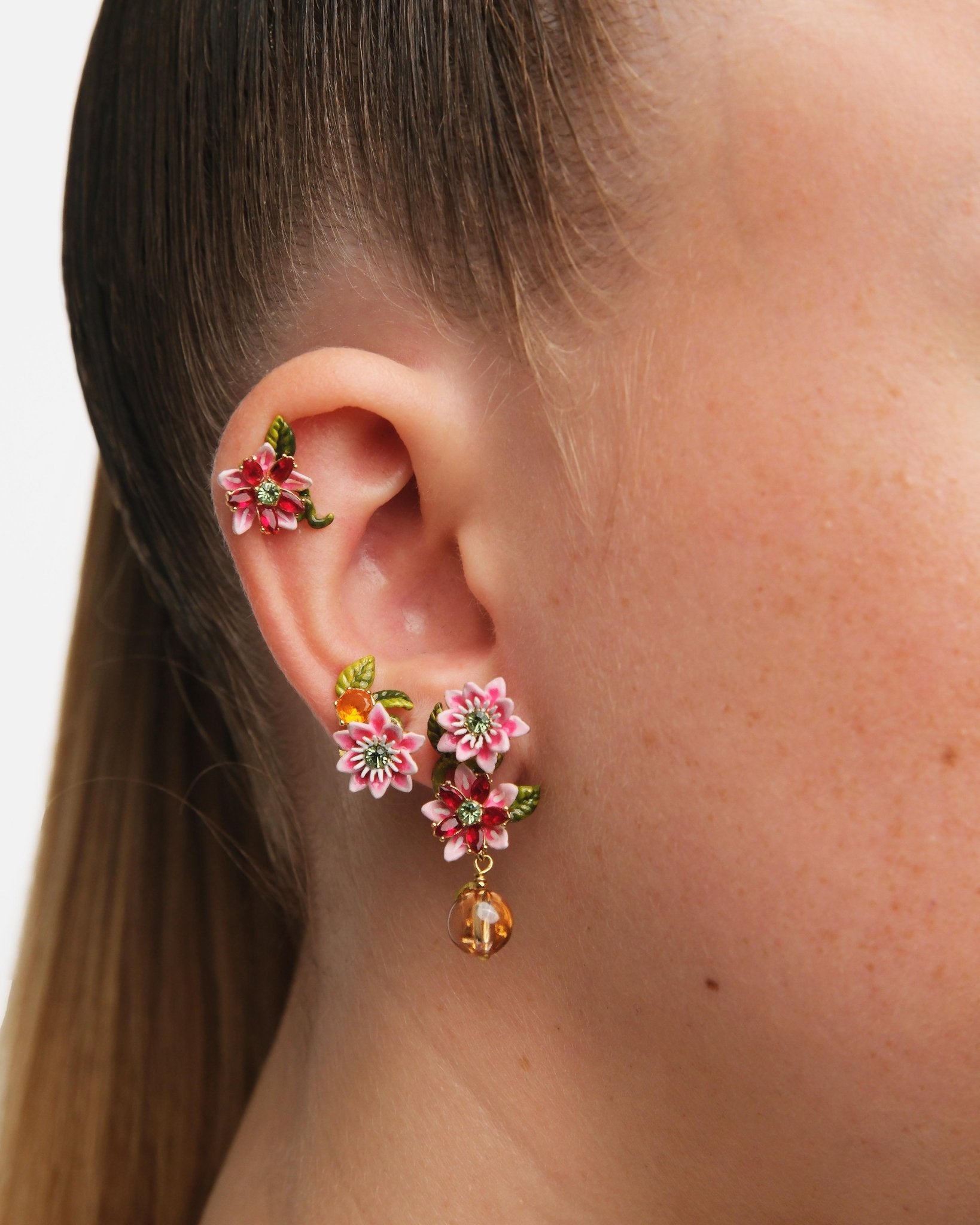 Passion Flower And Crystal Bead Earrings | AUVI1011 - Les Nereides