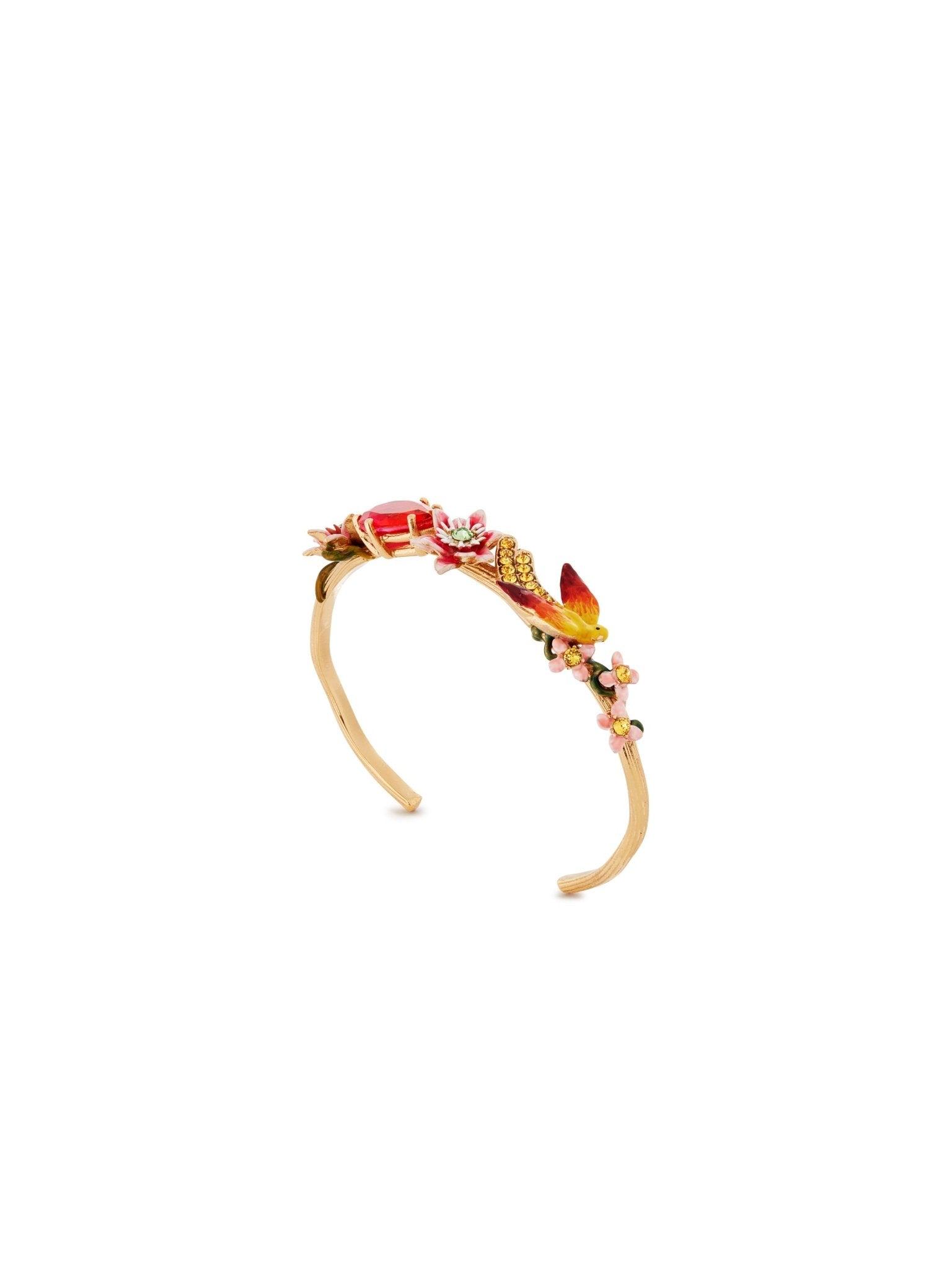 Passion Flower, Budgie And Faceted Crystal Pear Cuff Bracelet | AUVI2011 - Les Nereides