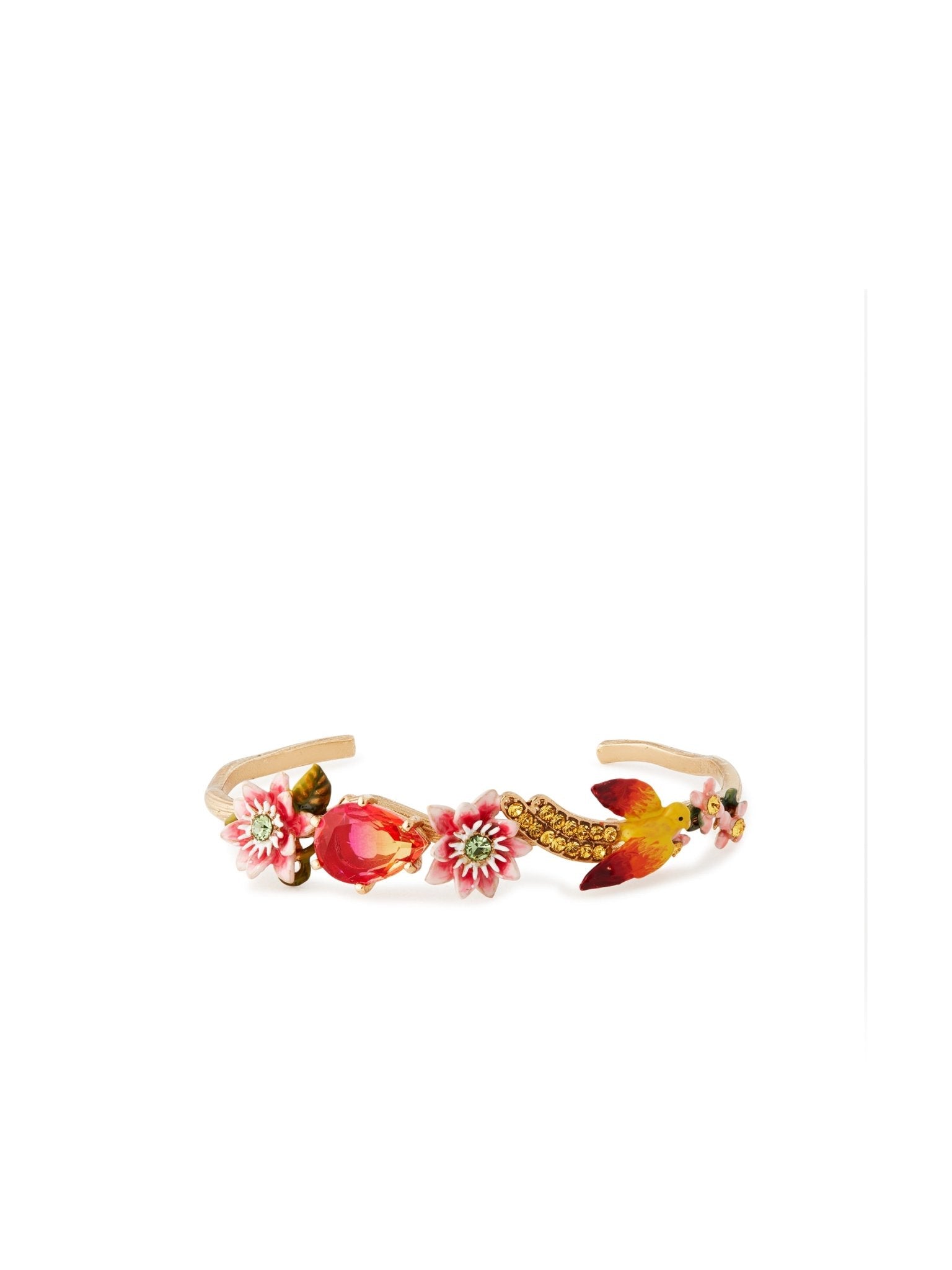 Passion Flower, Budgie And Faceted Crystal Pear Cuff Bracelet | AUVI2011 - Les Nereides