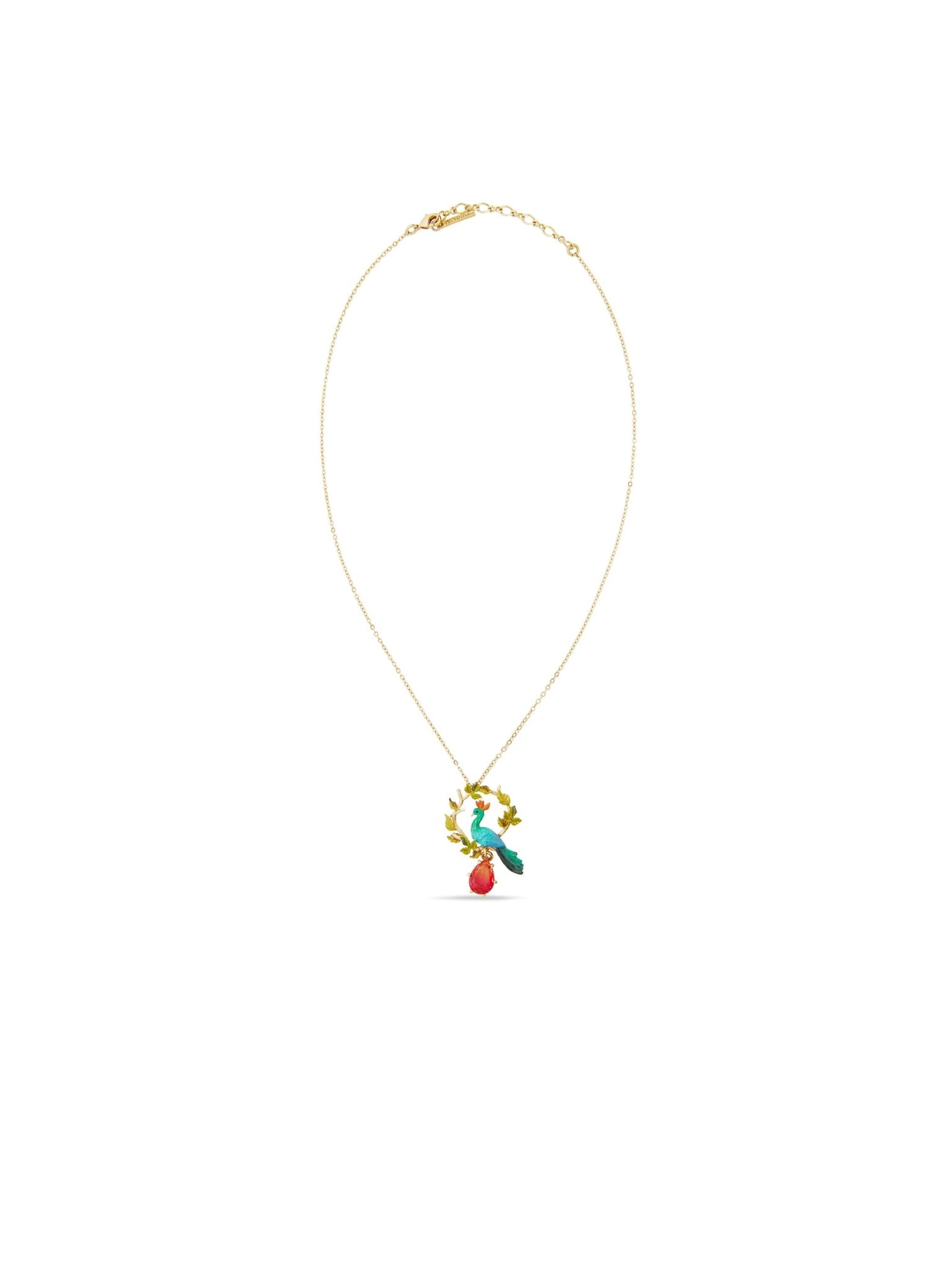 Peacock And Faceted Crystal Pear Pendant Necklace | AUVI3041 - Les Nereides