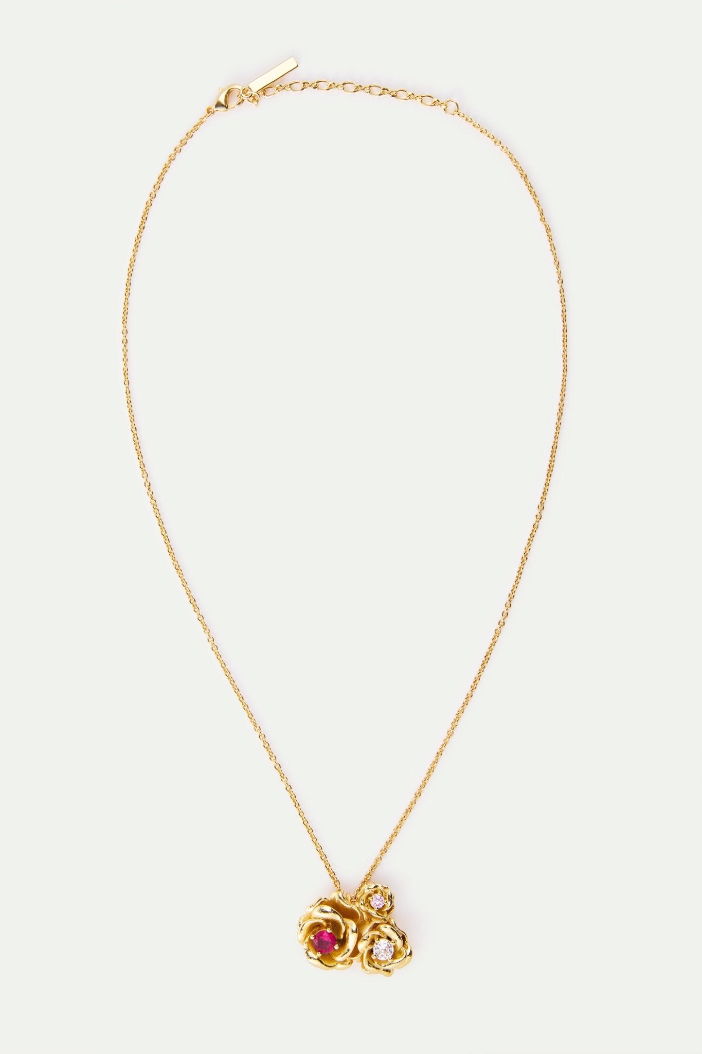 Pendant Necklace With Gold Mona Lisa Roses And Round Stones | AXRF3021 - Les Nereides