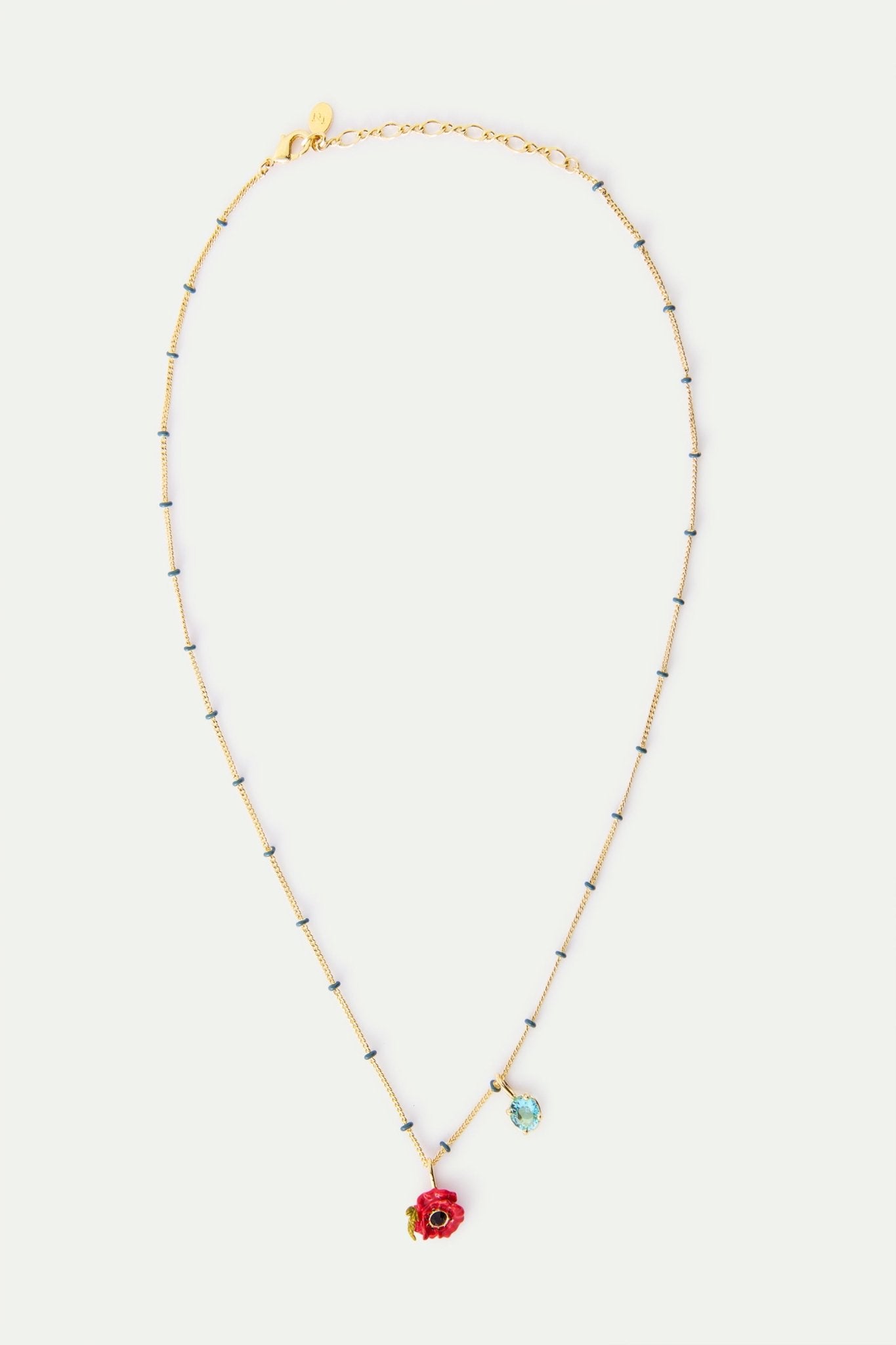 Pendant Necklace With Red Poppy And Round Blue Stone | AXOC3031 - Les Nereides