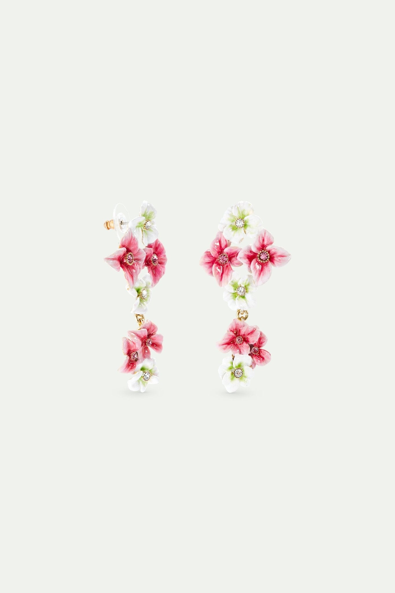 Pink and white hydrangea flower dangle earrings | AVJH1071 - Les Nereides