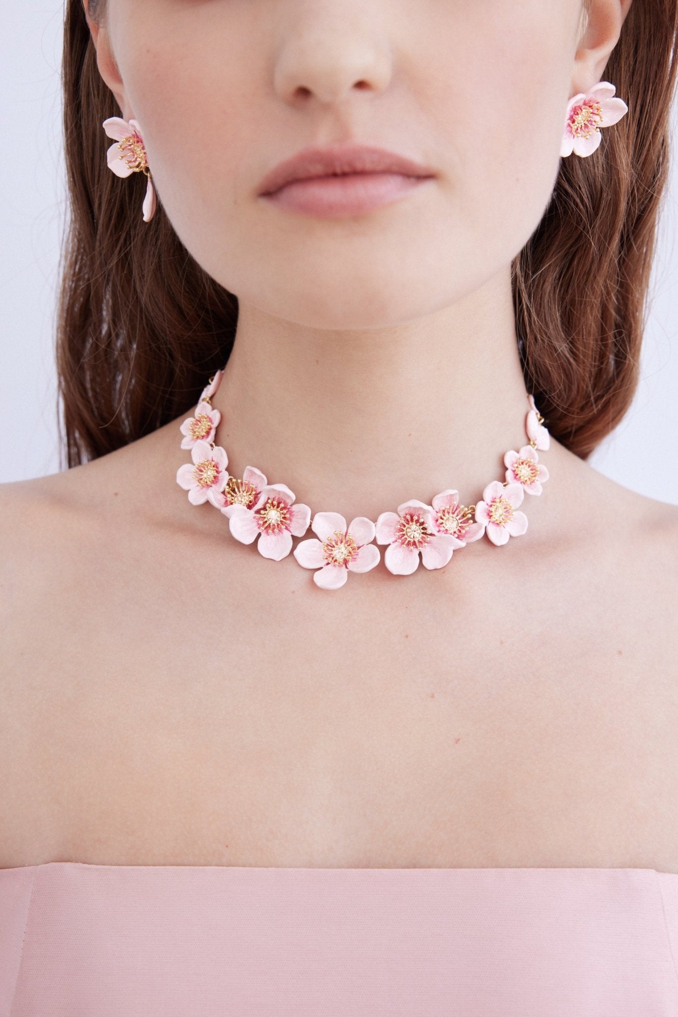 Pink Cherry Blossom Statement Necklace | AXHA3012 - Les Nereides