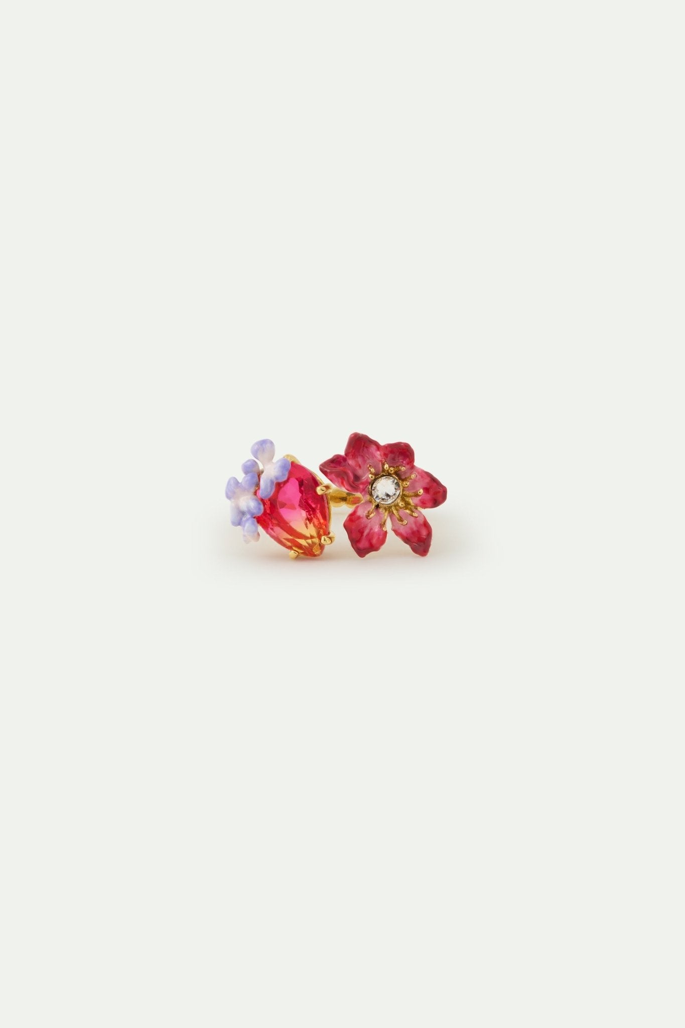 Pink Clementis, Faceted Glass And Purple Wisteria Adjustable Ring | AWMM6011 - Les Nereides