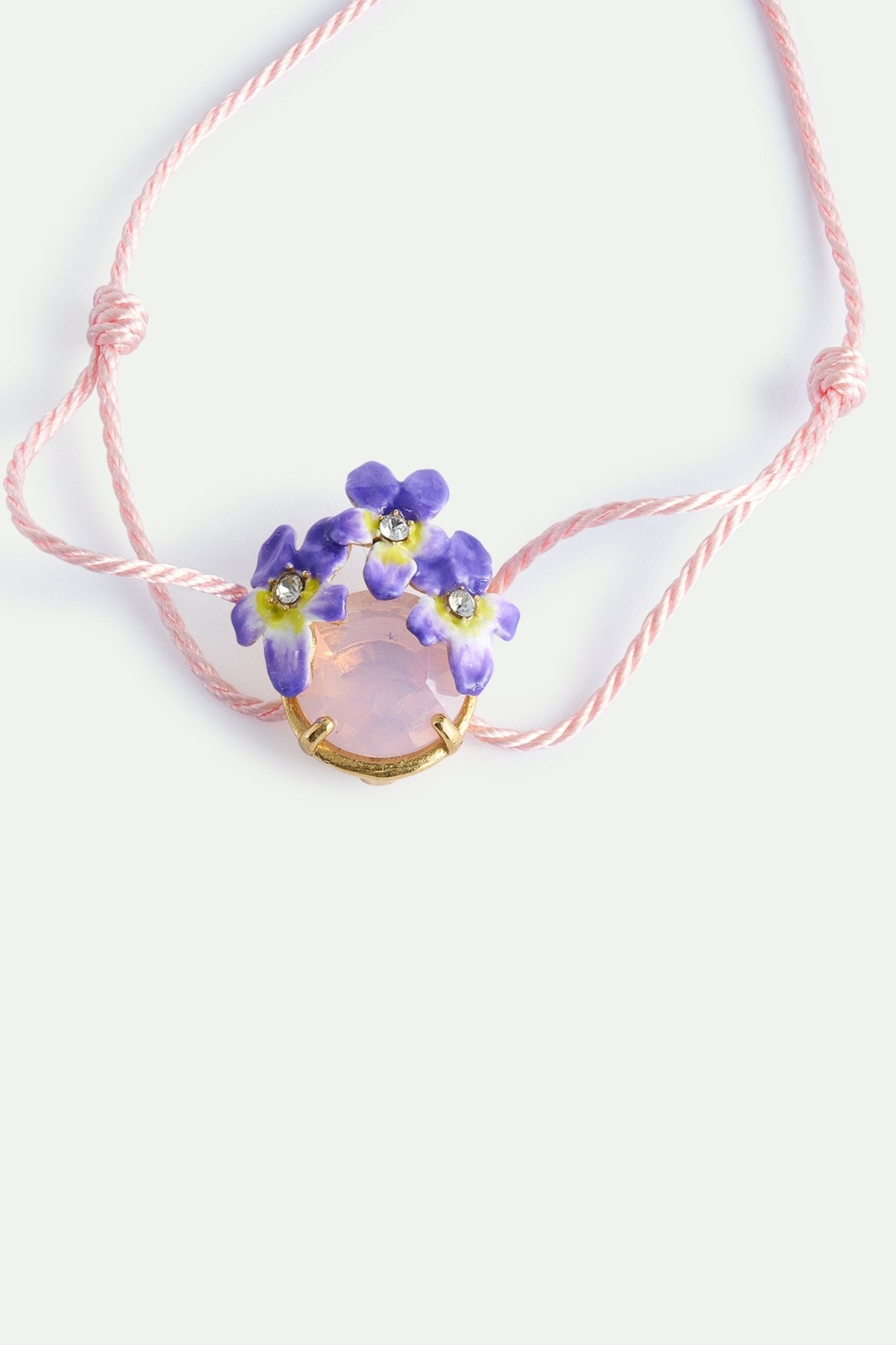 Pink Faceted Round Stone And Violet Cord Bracelet | AYCV2021 - Les Nereides
