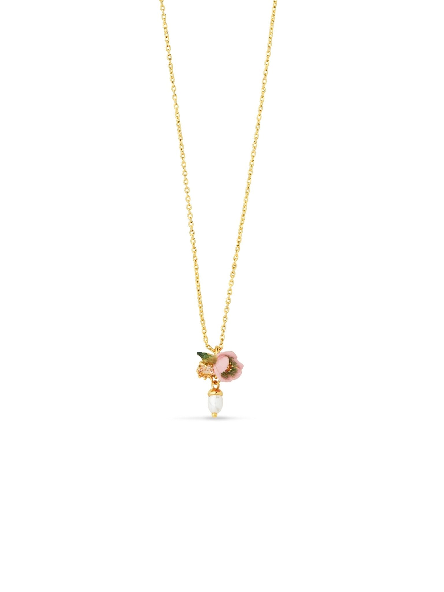 Pink Hellebore & Crystal Pearl Pendant Necklace | AUVH3041 - Les Nereides