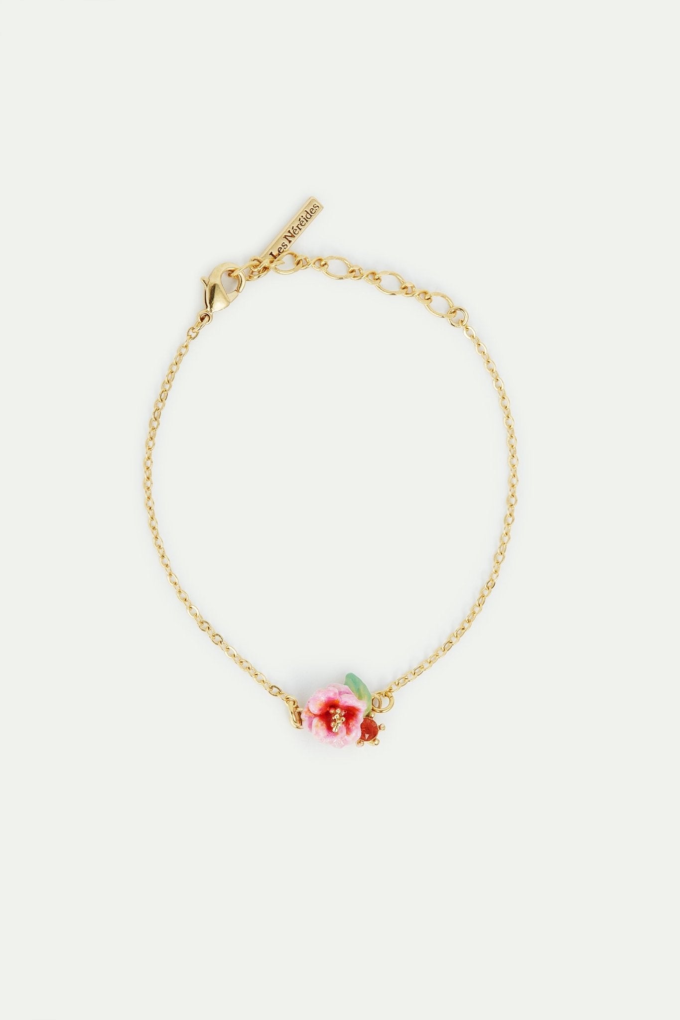 Pink hydrangea flower and cut stone fine bracelet | AVJH2031 - Les Nereides
