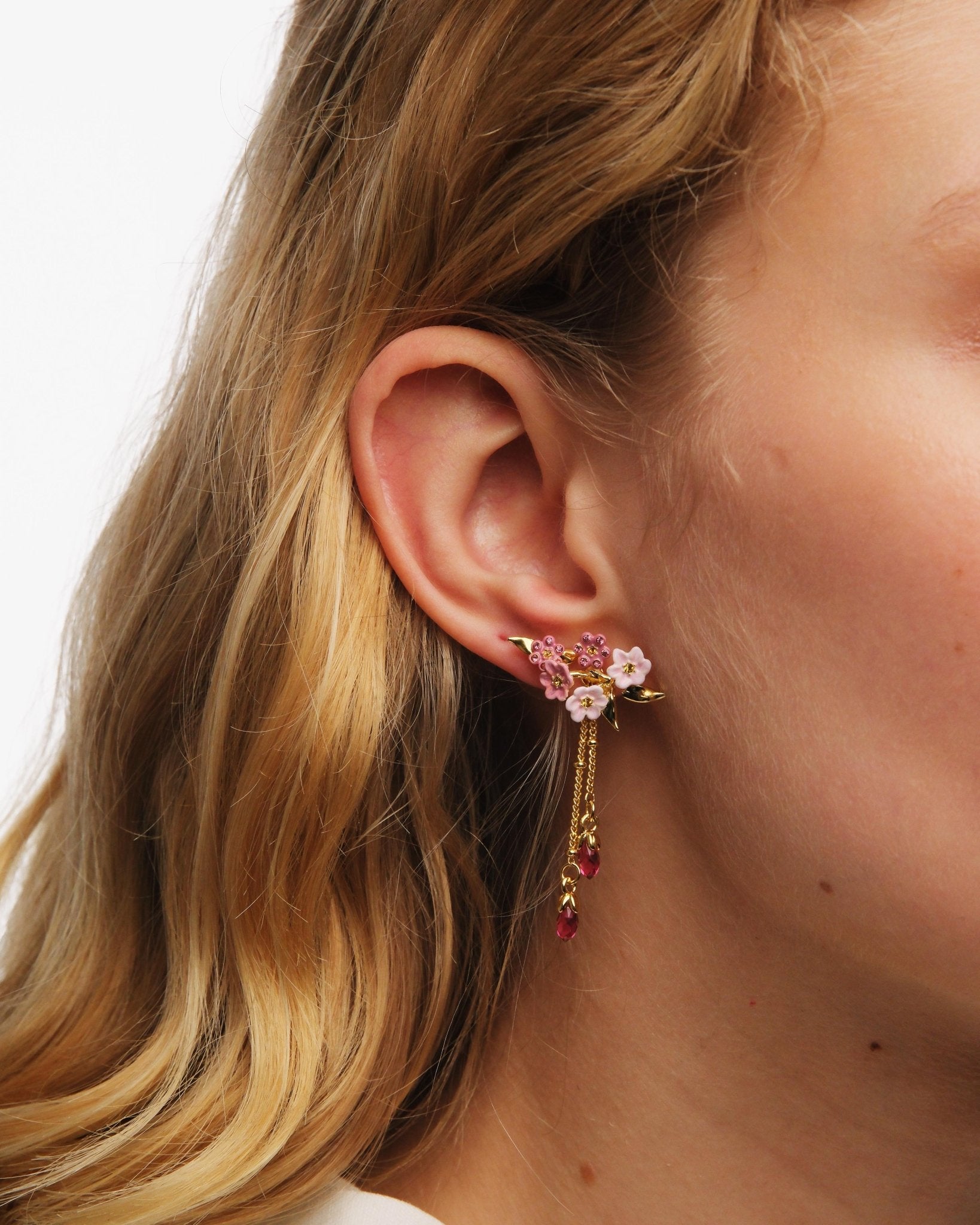 Pink Jasmine Flower Dangle Earrings | AUSP1071 - Les Nereides