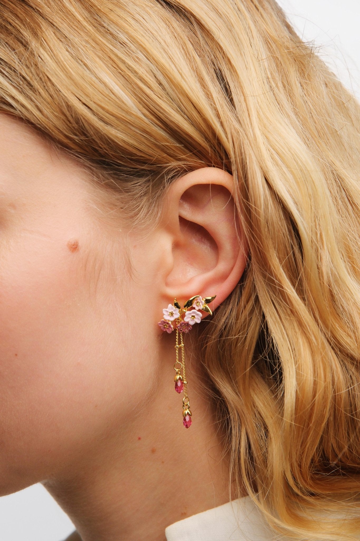 Pink Jasmine Flower Dangle Earrings | AUSP1071 - Les Nereides