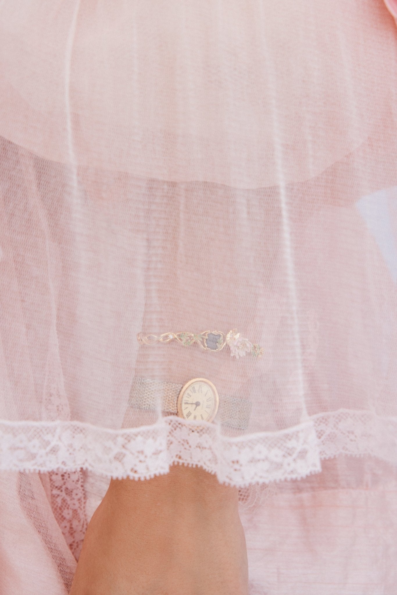 Pink Water Lily And Round Blue Stone Cuff Bracelet | AXON2011 - Les Nereides