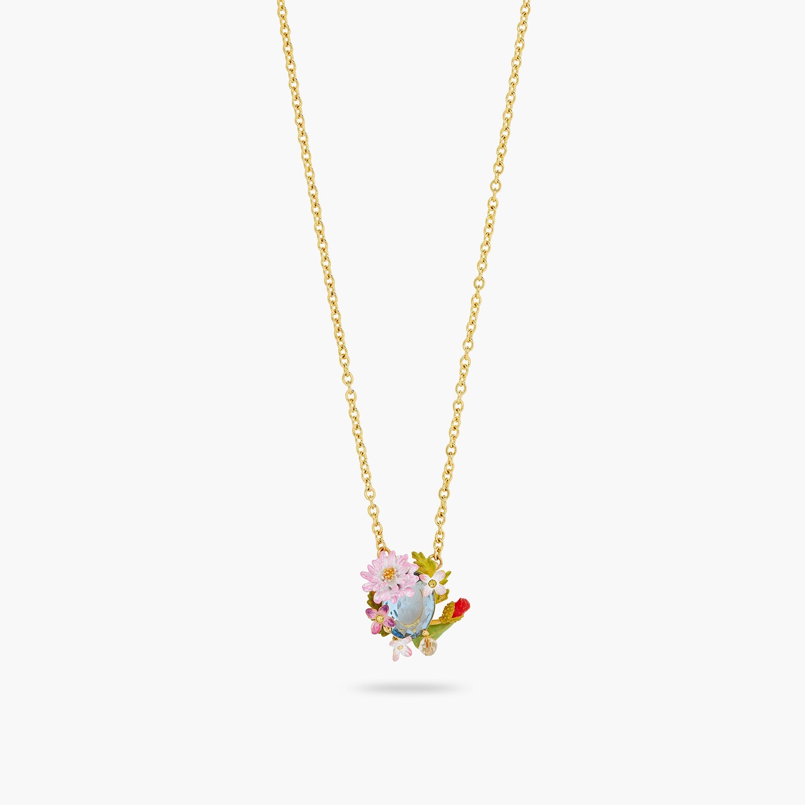 Poppy, Daisy And Blue Cut Crystal Stone Pendant Necklace | ATPO3021 - Les Nereides