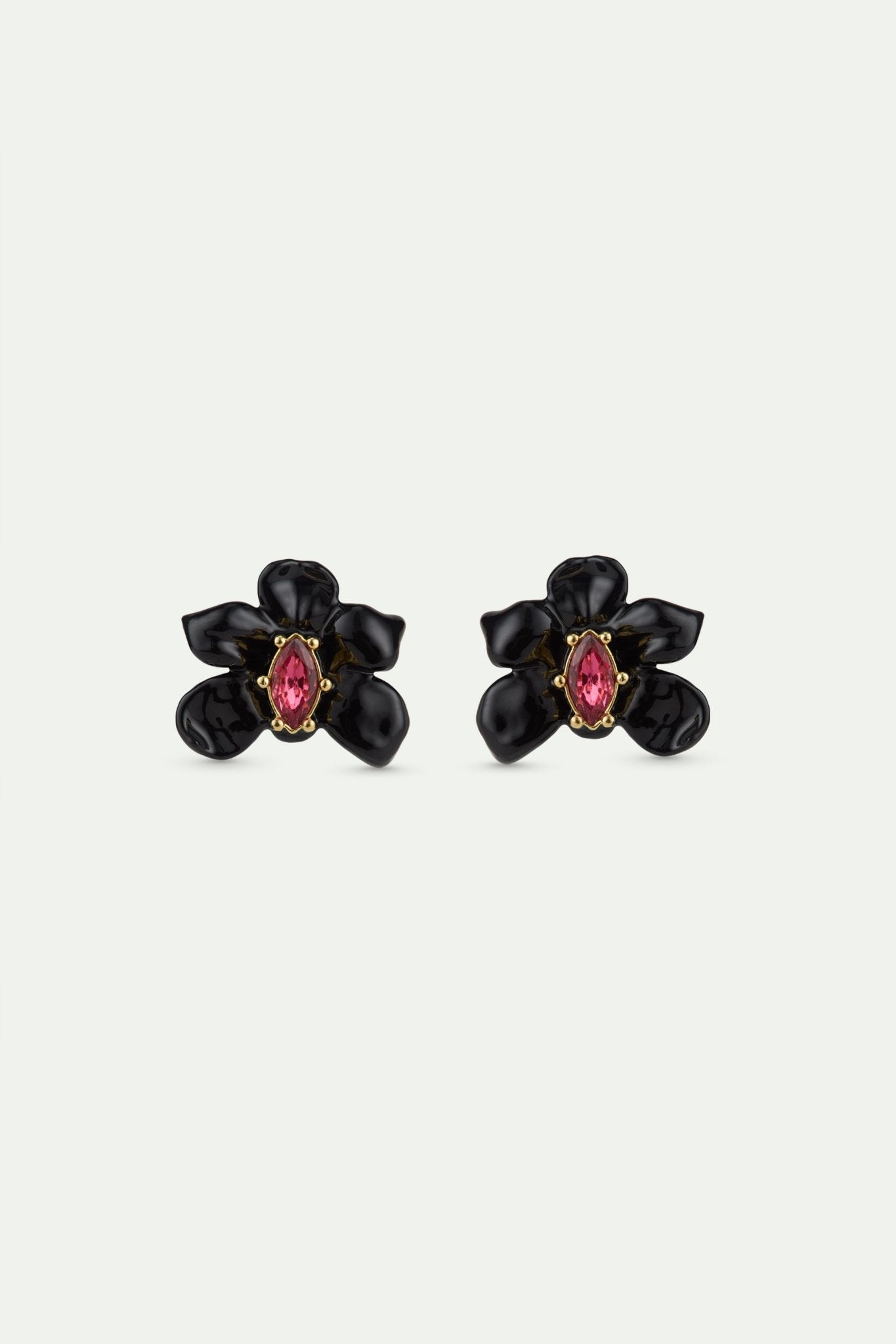 Post Earrings With Black Orchid And Pink Faceted Crystal | AWCC1031 - Les Nereides