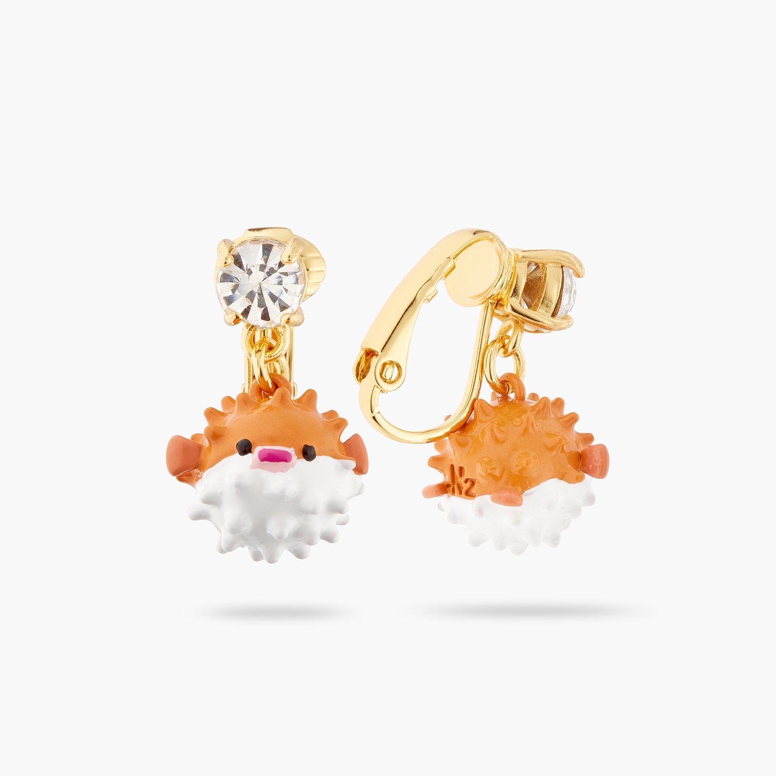Pufferfish And Cut Stone Earrings | ATOC1051 - Les Nereides