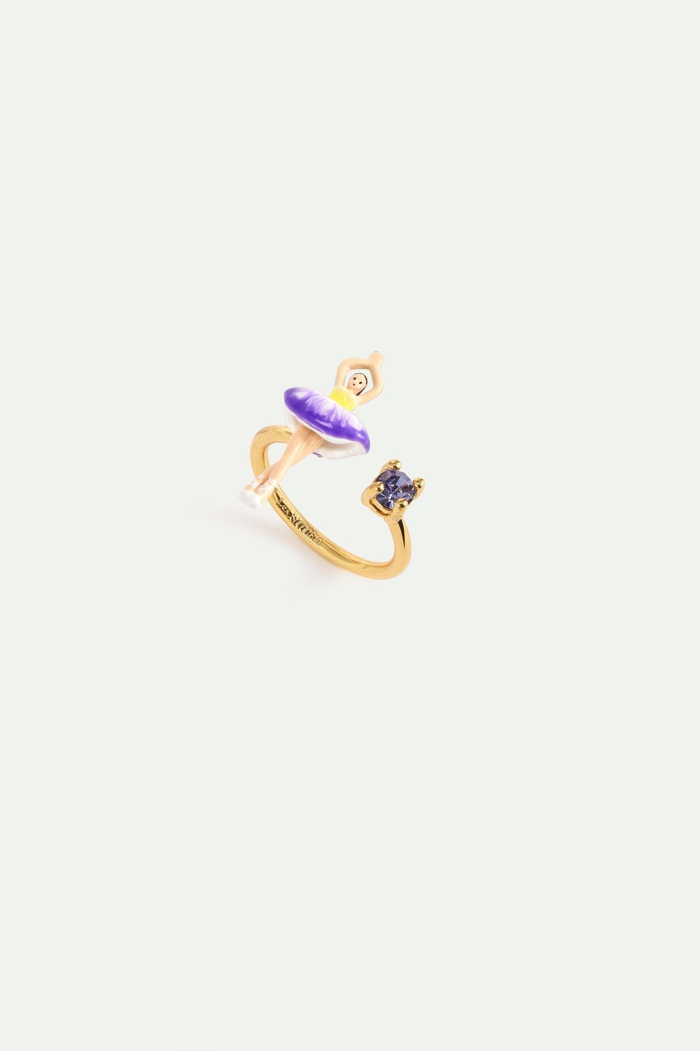 Purple And Yellow Tutu Ballerina Adjustable Ring With Purple Crystals | AYMDD6011 - Les Nereides