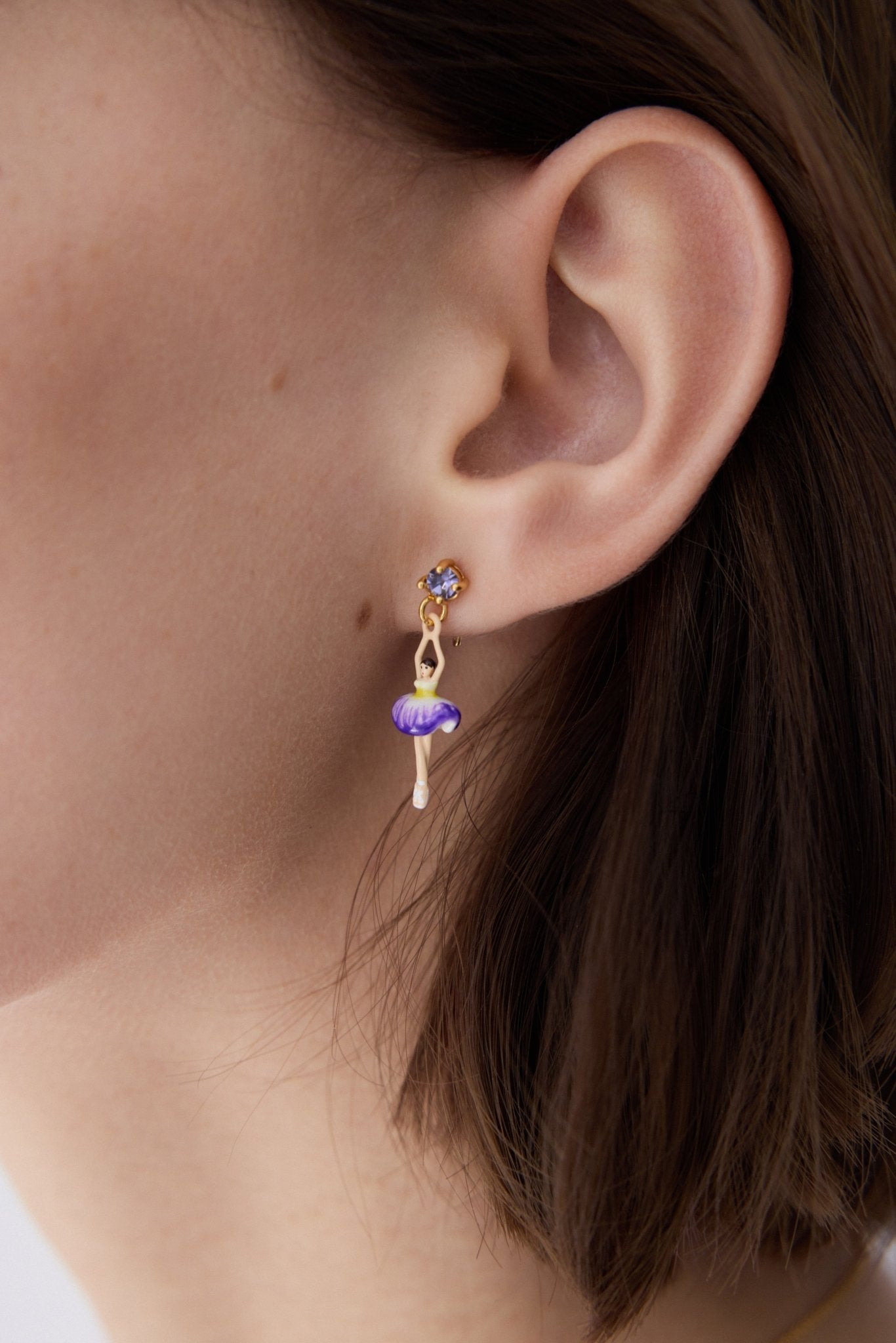 Purple And Yellow Tutu Ballerina Earrings With Purple Crystals | AYMDD1011 - Les Nereides