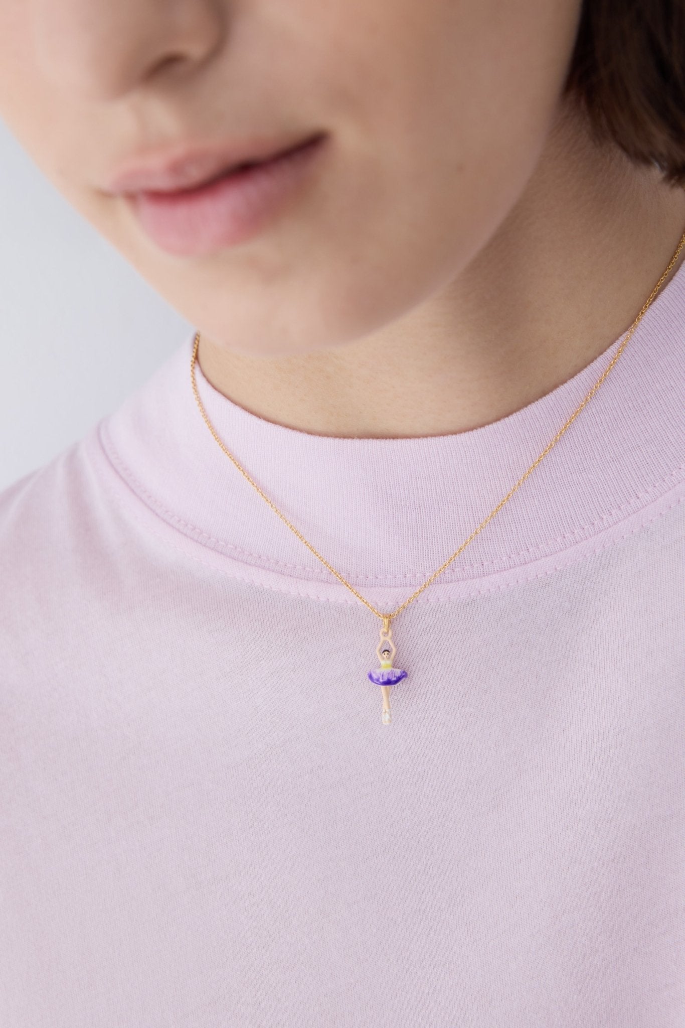 Purple And Yellow Tutu Ballerina Pendant Necklace With Purple Crystals | AYMDD3011 - Les Nereides