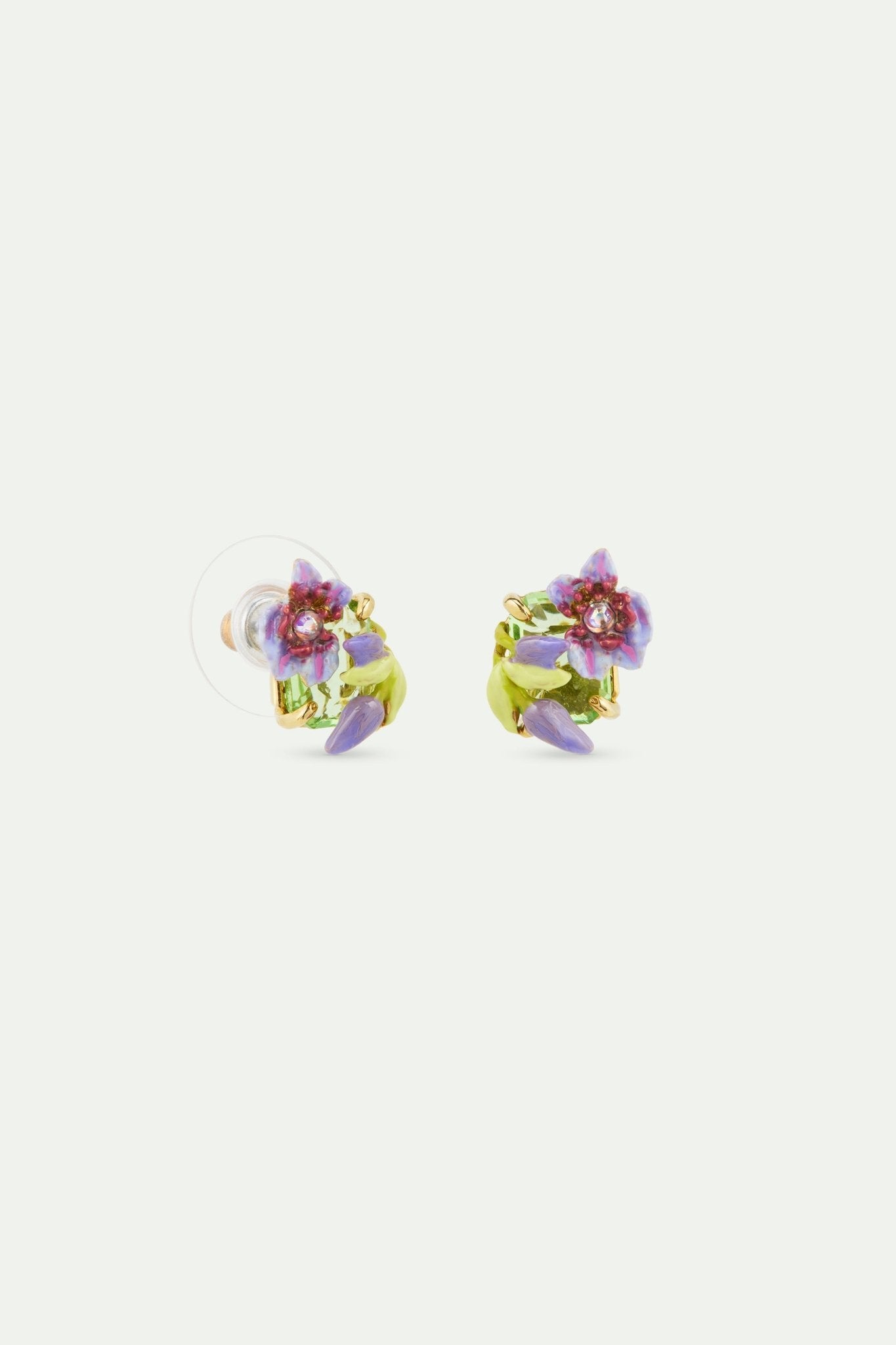 Purple Clematis, Ivy And Emerald - Cut Faceted Green Glass Earrings | AWMM1061 - Les Nereides