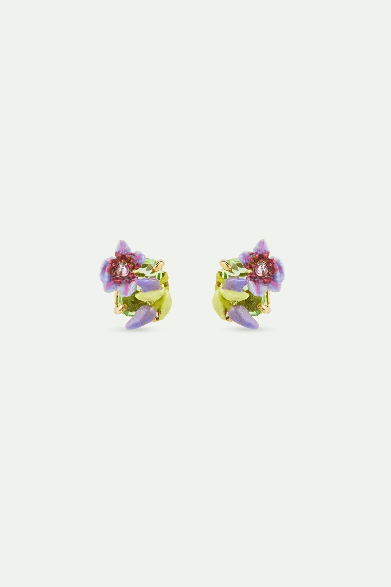 Purple Clematis, Ivy And Emerald - Cut Faceted Green Glass Earrings | AWMM1061 - Les Nereides