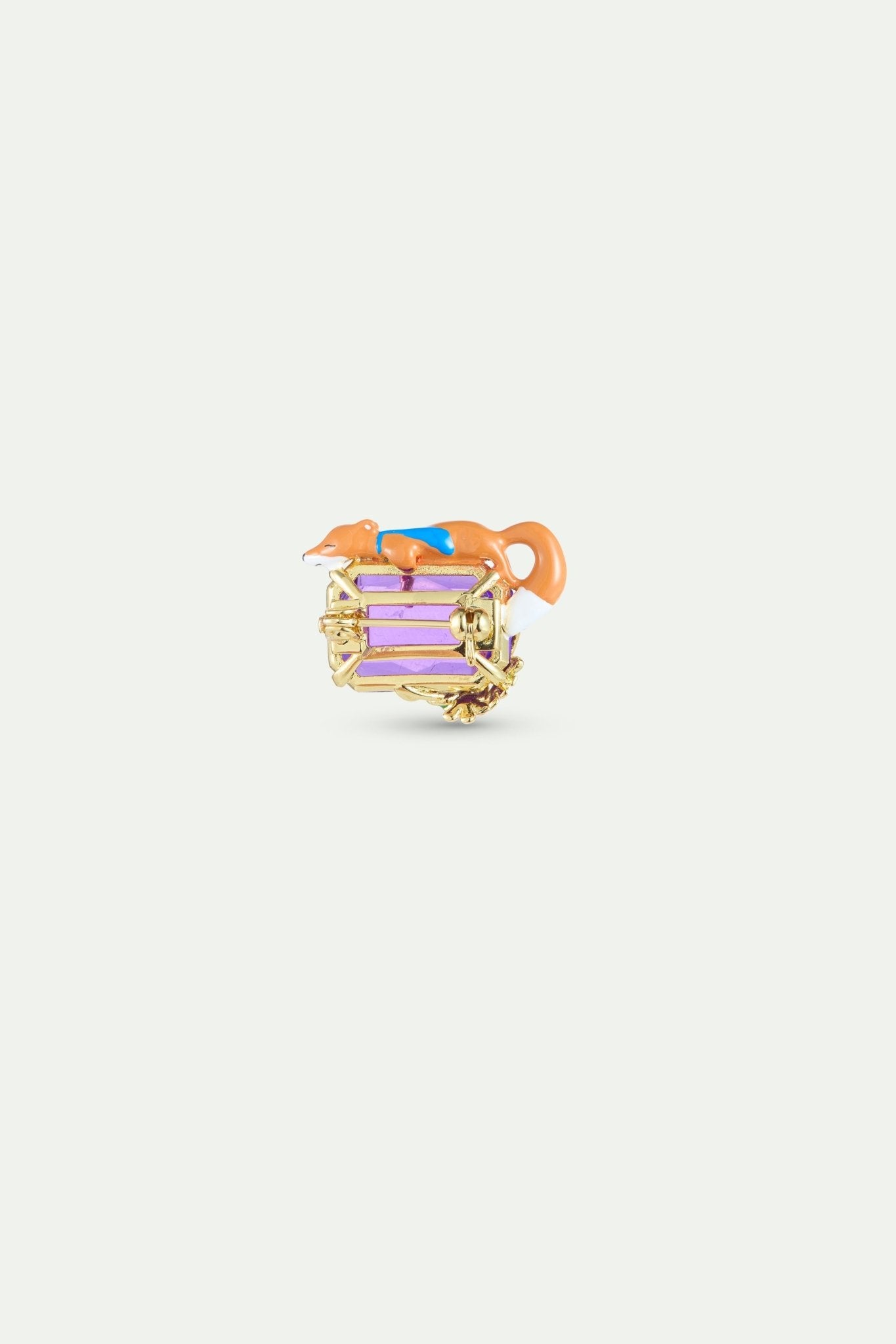 Purple Rectangular Stone, Fox And Flower Pendant Brooch | AYFB5011 - Les Nereides
