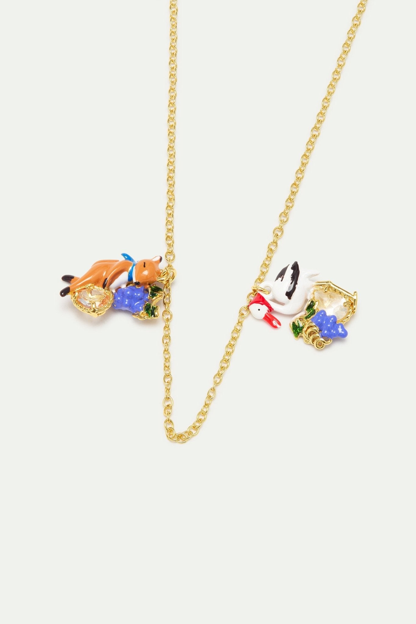Purple “The Fox And The Stork” Necklace, With Grapes And Faceted Glass | AYFB3031 - Les Nereides