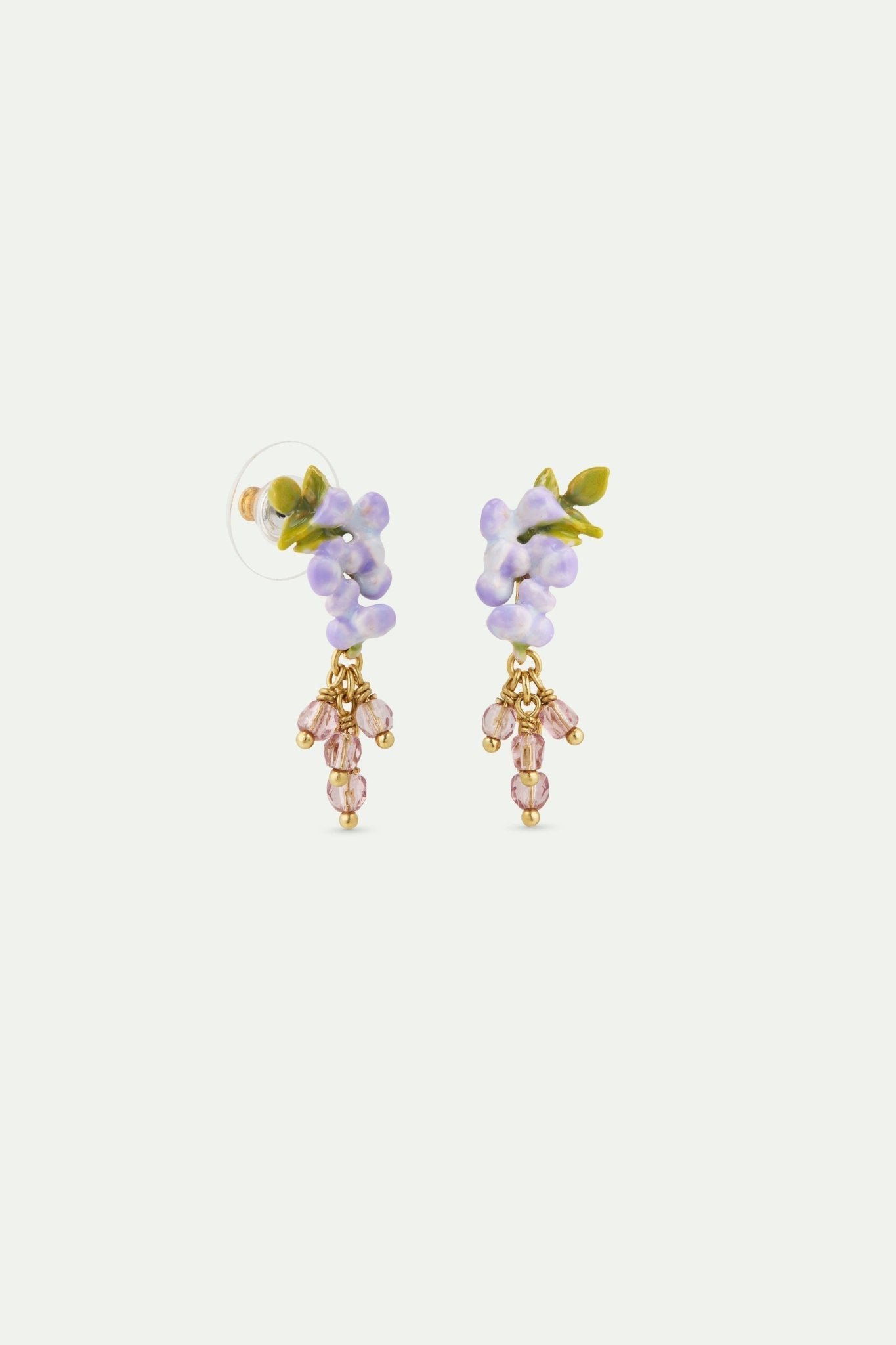 Purple Wisteria, Ivy And Faceted Crystal Bead Dangle Earrings | AWMM1041 - Les Nereides