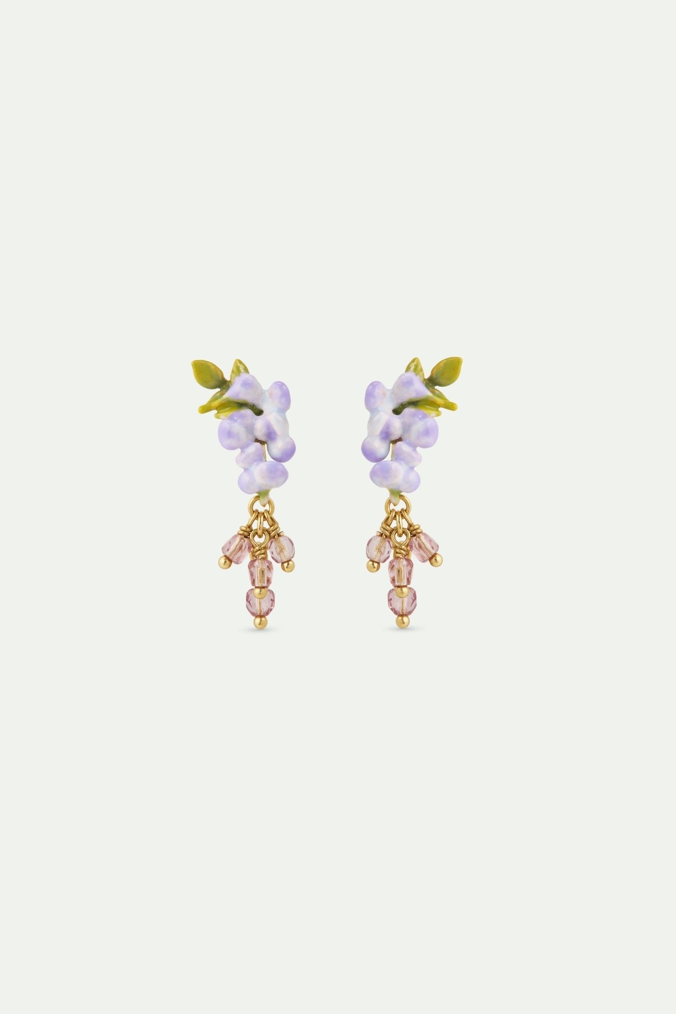 Purple Wisteria, Ivy And Faceted Crystal Bead Dangle Earrings | AWMM1041 - Les Nereides