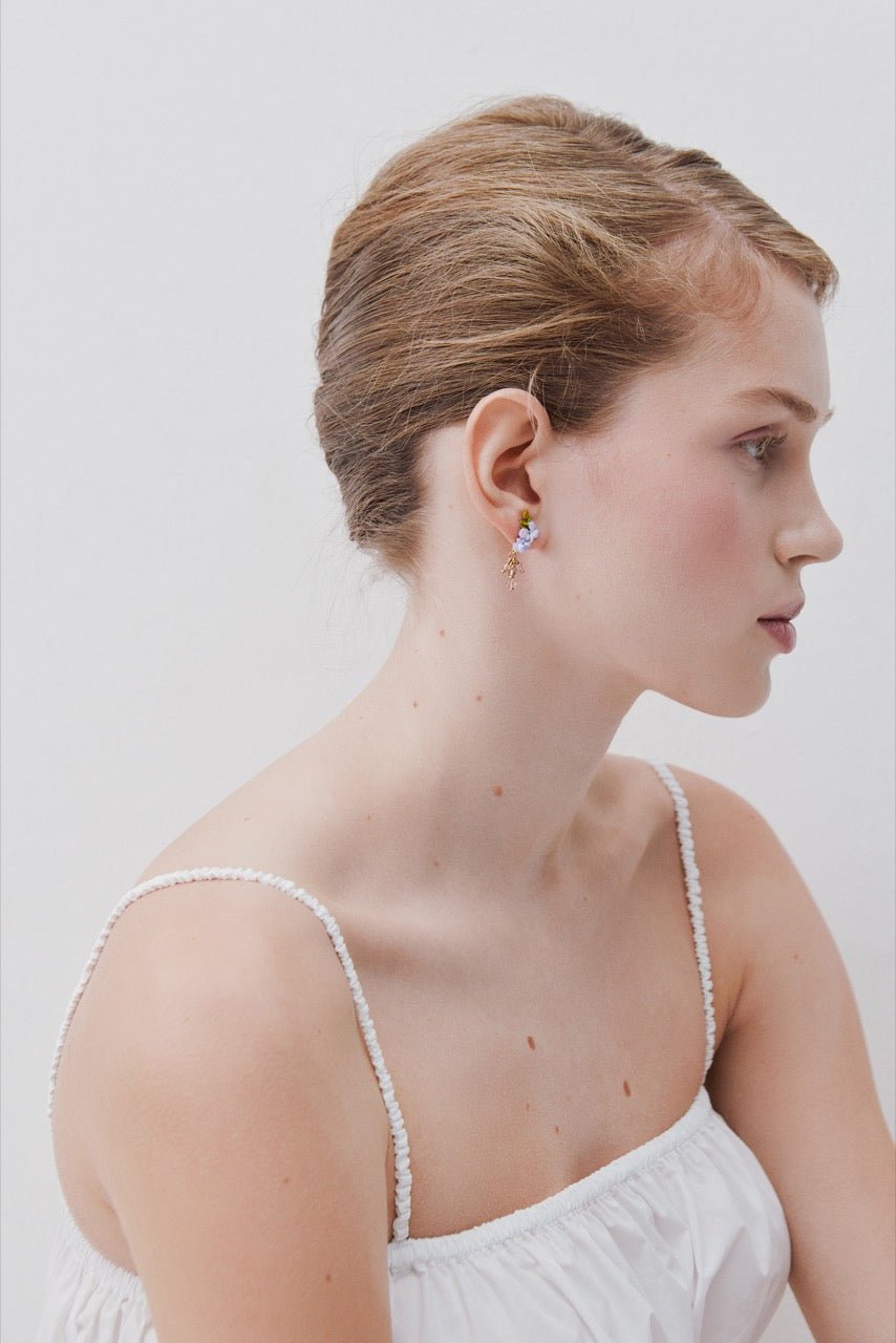Purple Wisteria, Ivy And Faceted Crystal Bead Dangle Earrings | AWMM1041 - Les Nereides