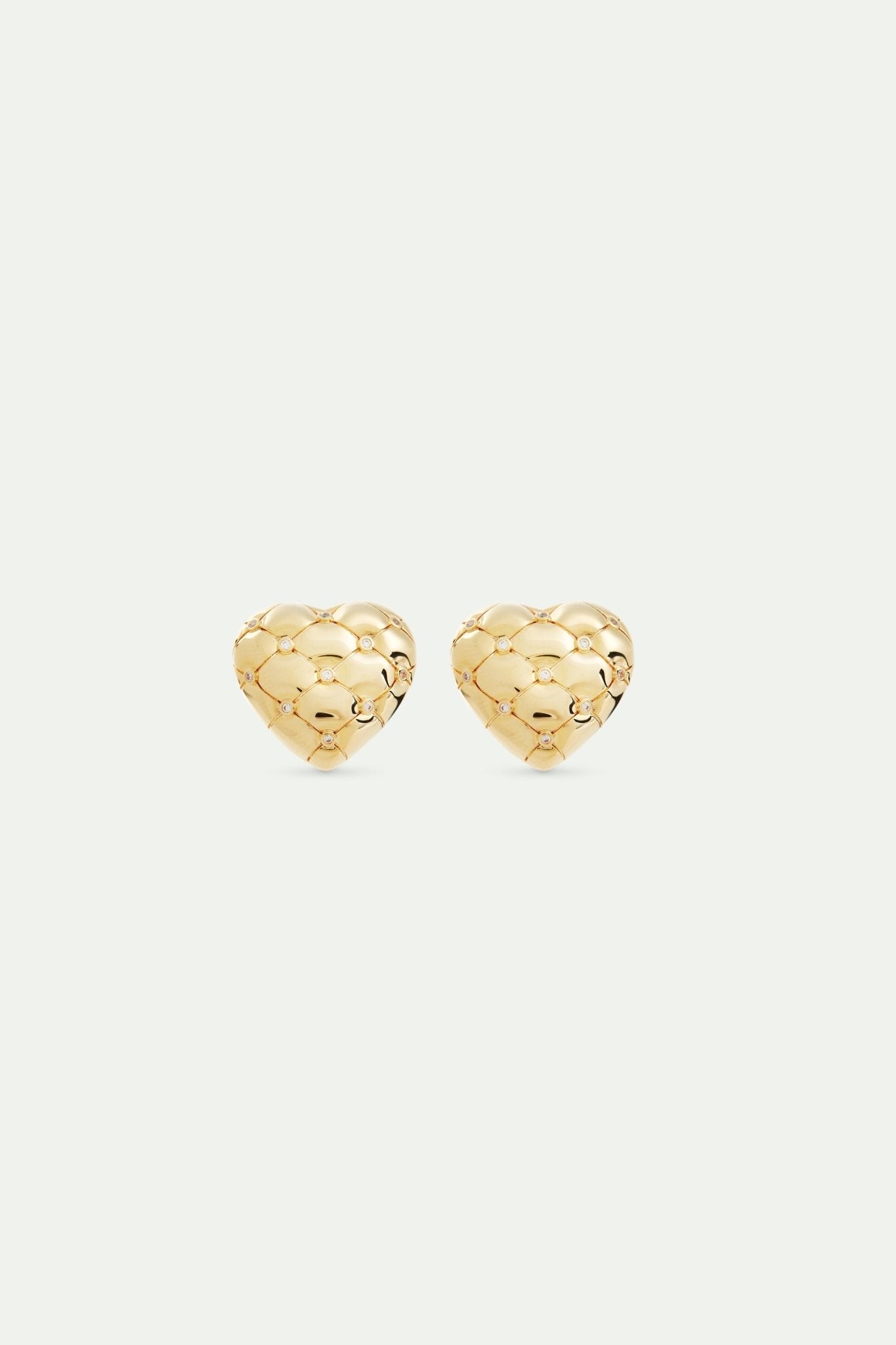 Quilted Gold Heart And Crystal Earrings | AVTH1031 - Les Nereides