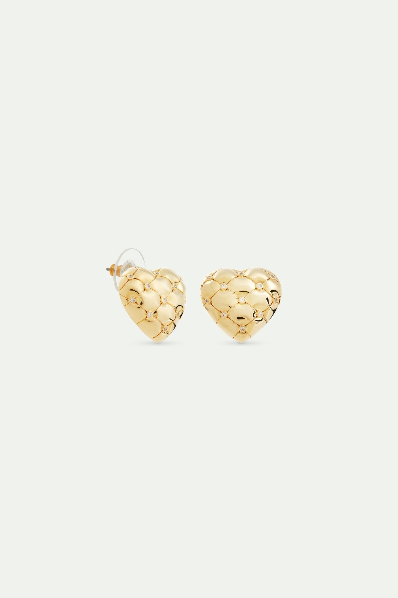 Quilted Gold Heart And Crystal Earrings | AVTH1031 - Les Nereides