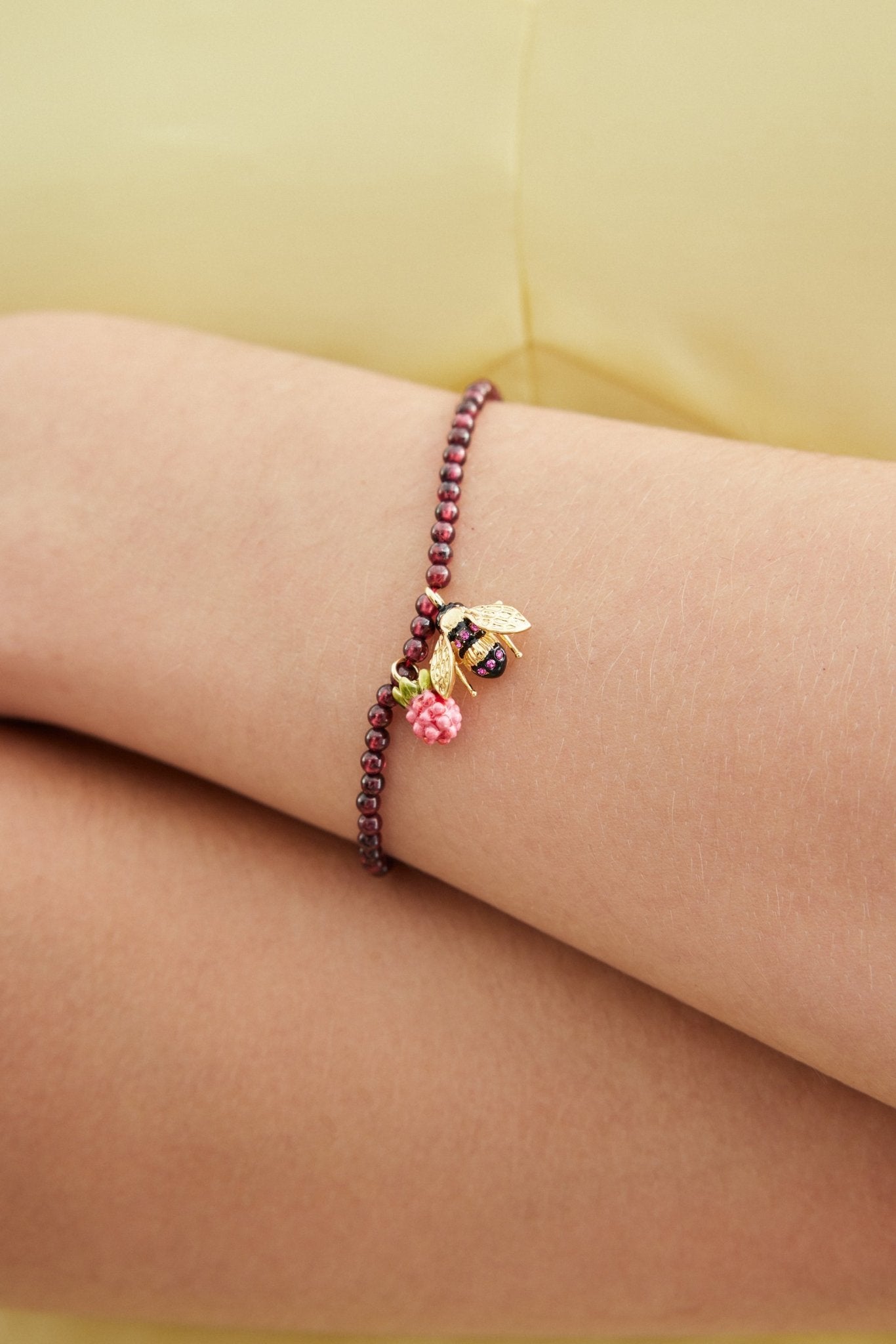 Reconstituted Garnet Bead Bracelet With Bee And Raspberry | AXAM2011 - Les Nereides