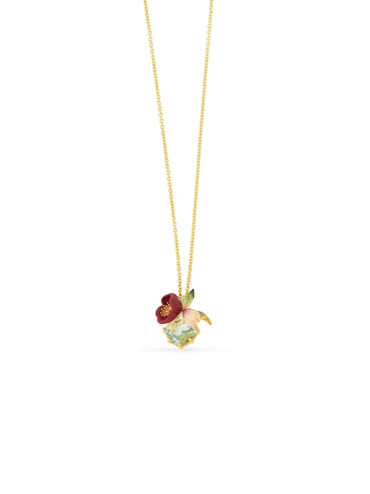 Red Hellebore & Faceted Stone Pendant Necklace | AUVH3031 - Les Nereides