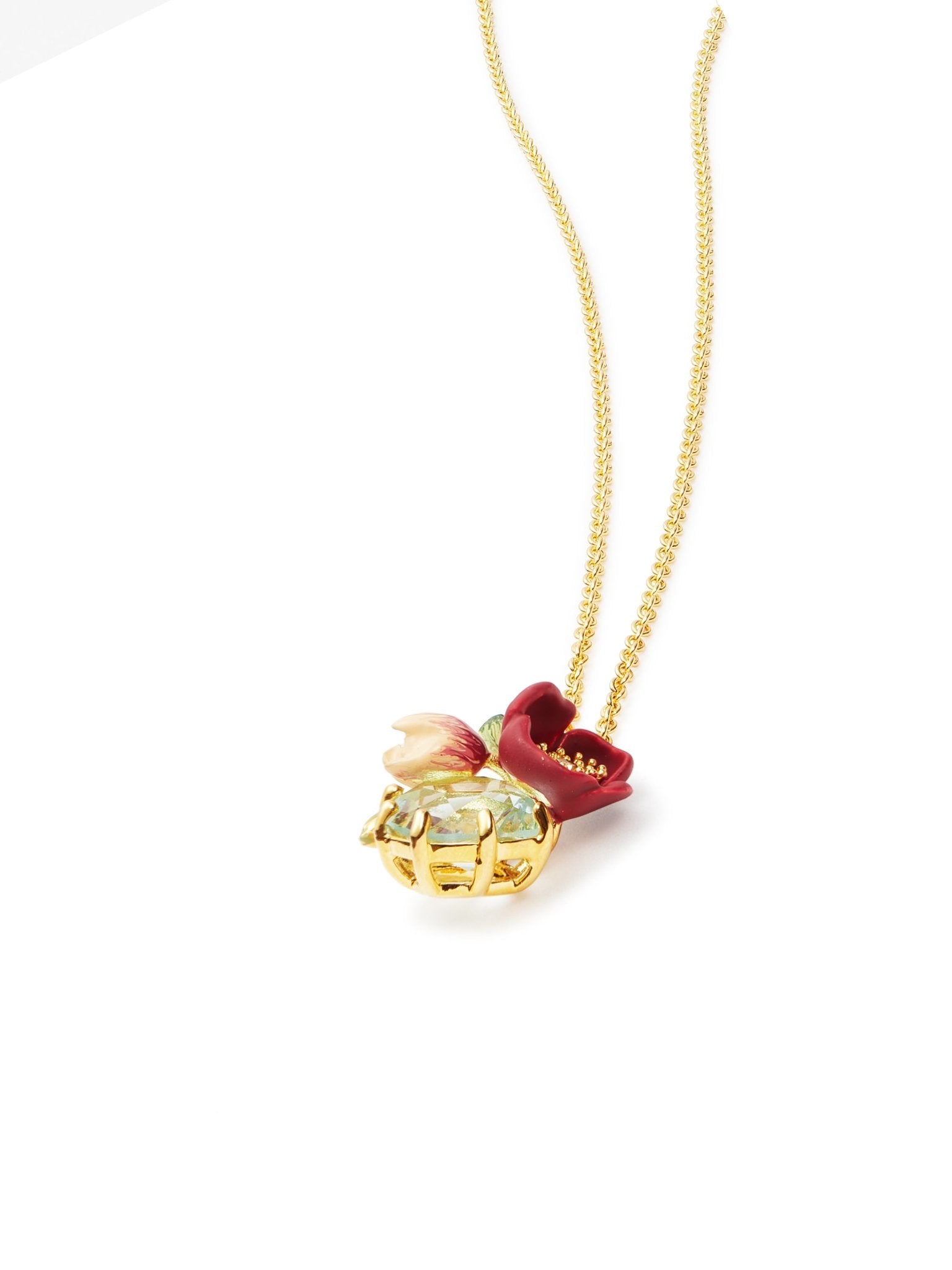 Red Hellebore & Faceted Stone Pendant Necklace | AUVH3031 - Les Nereides