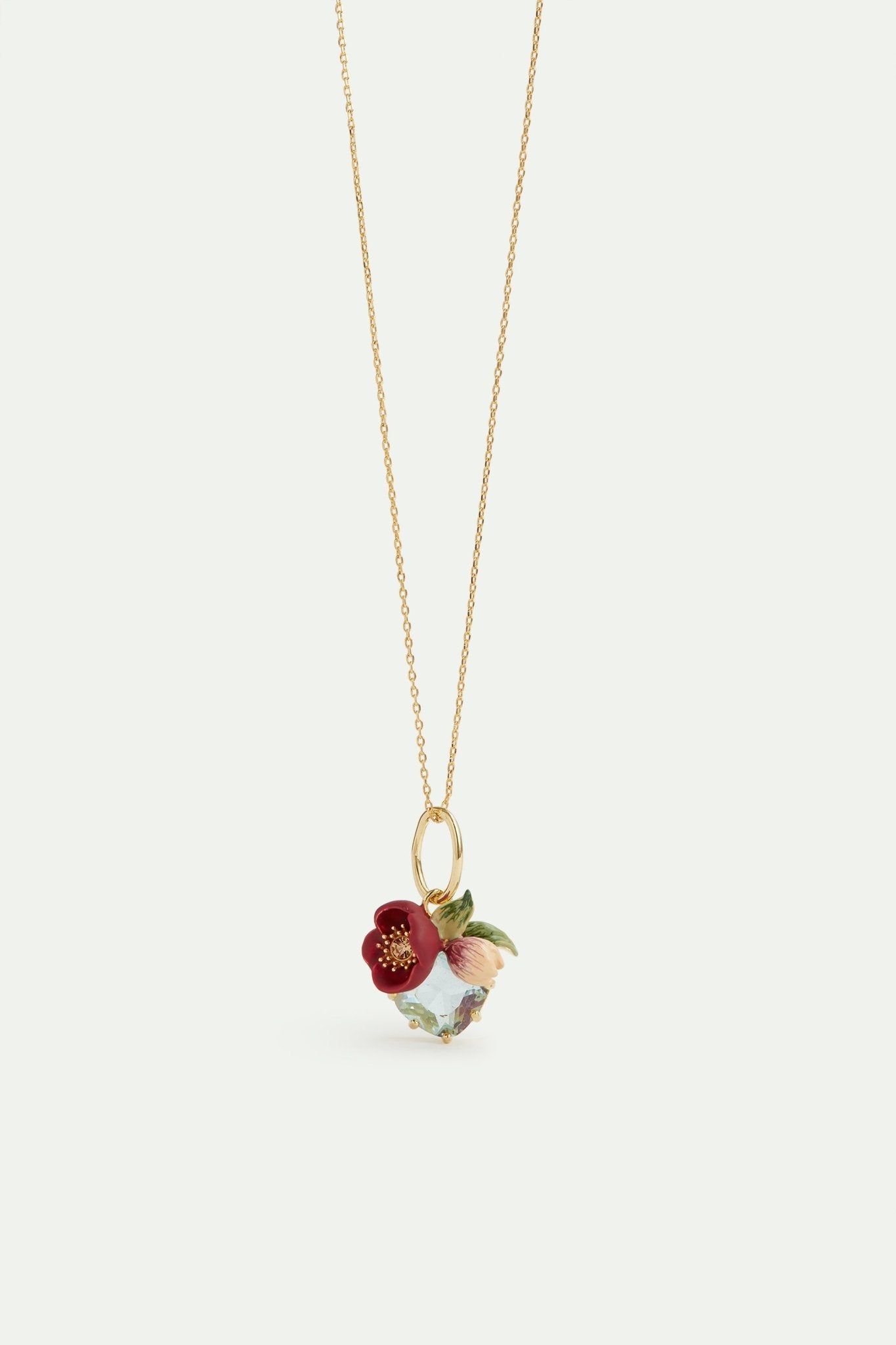 Red Helleborus And Cut Stone Pendant, Serenity And Love | AVPE4411 - Les Nereides