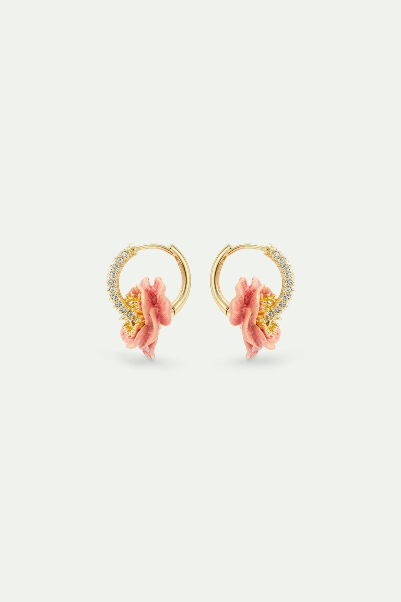 Rhinestone Hoop Earrings With Pink Anemone | AWBB1041 - Les Nereides