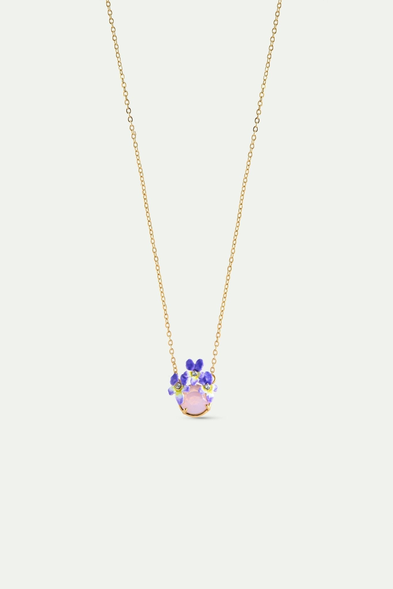 Round Pink Faceted Stone And Violet Necklace | AYCV3031 - Les Nereides