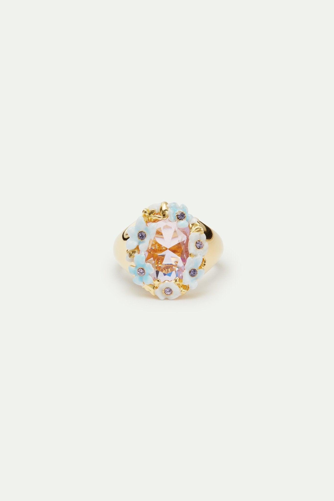 Round purple stone and blue flower wedding cocktail ring | AVJV6011 - Les Nereides