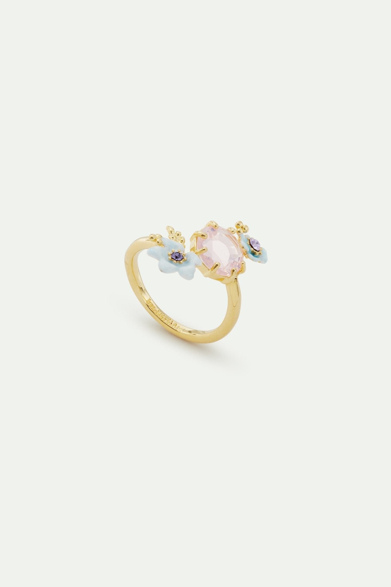 Round purple stone, little flowers and crystal adjustable ring | AVJV6031 - Les Nereides
