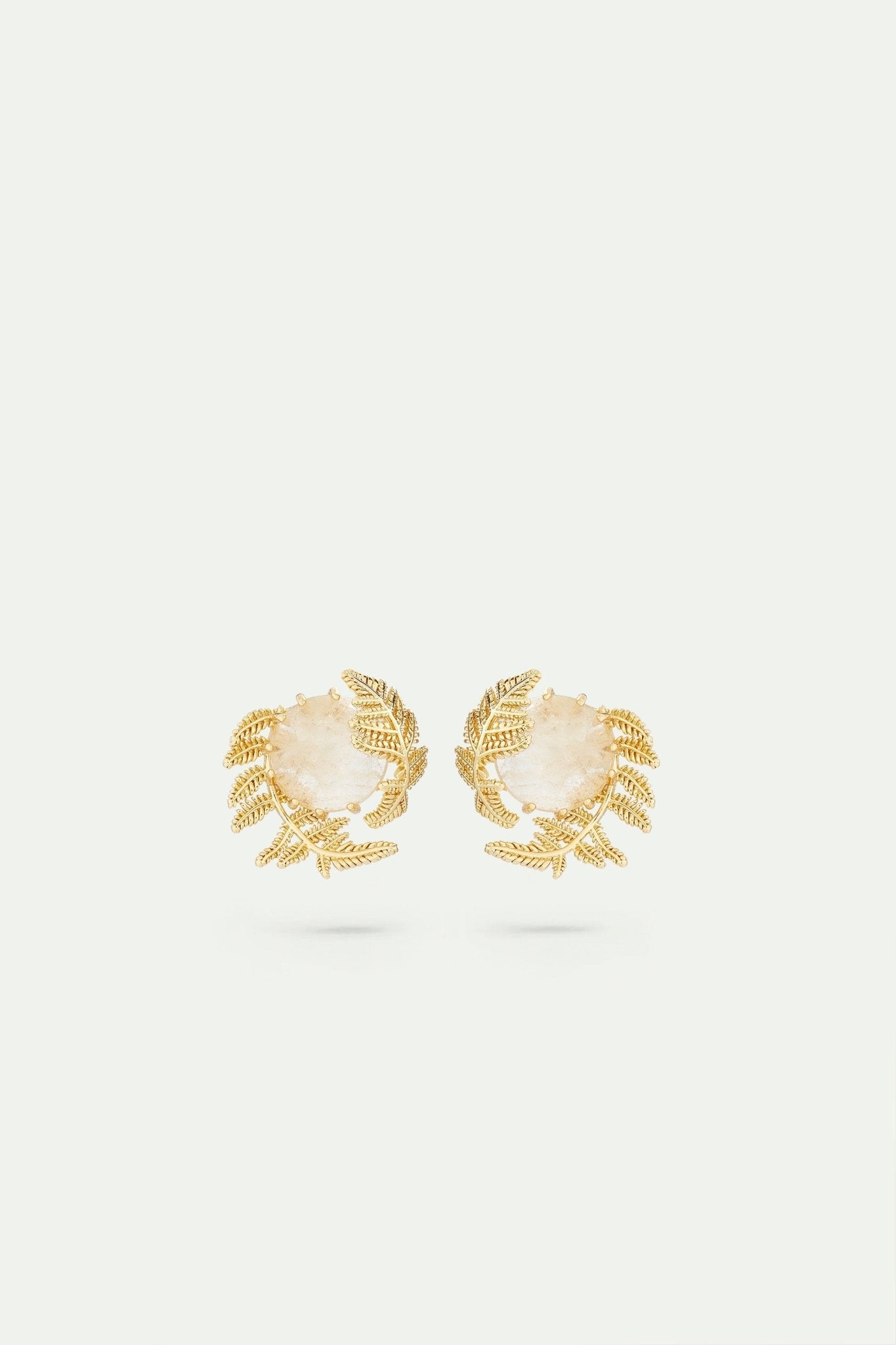 Round rock crystal and golden fern earrings | AVSE1181 - Les Nereides