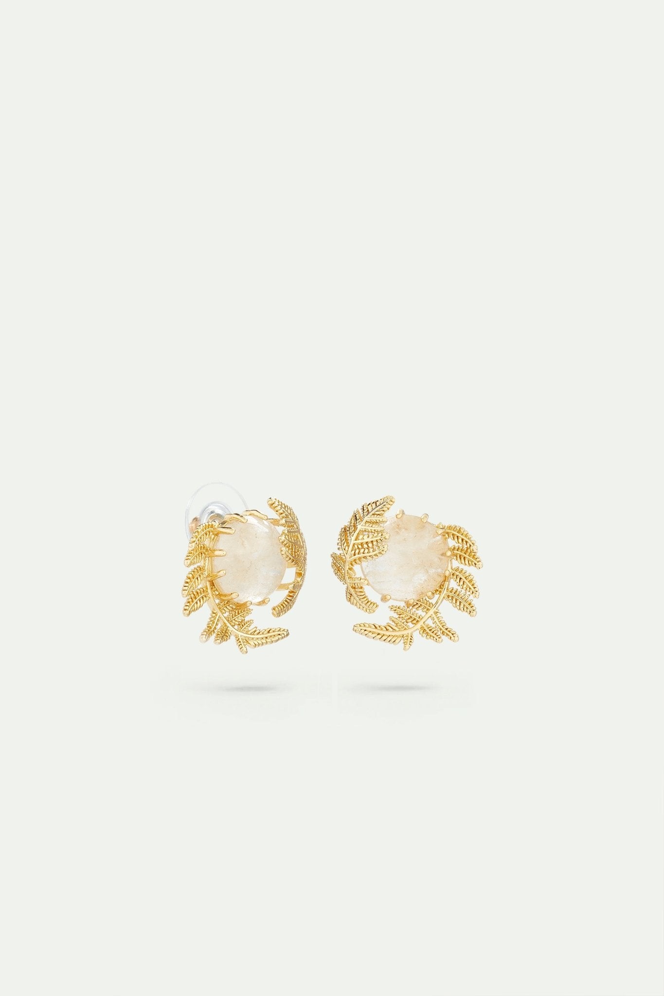 Round rock crystal and golden fern earrings | AVSE1181 - Les Nereides
