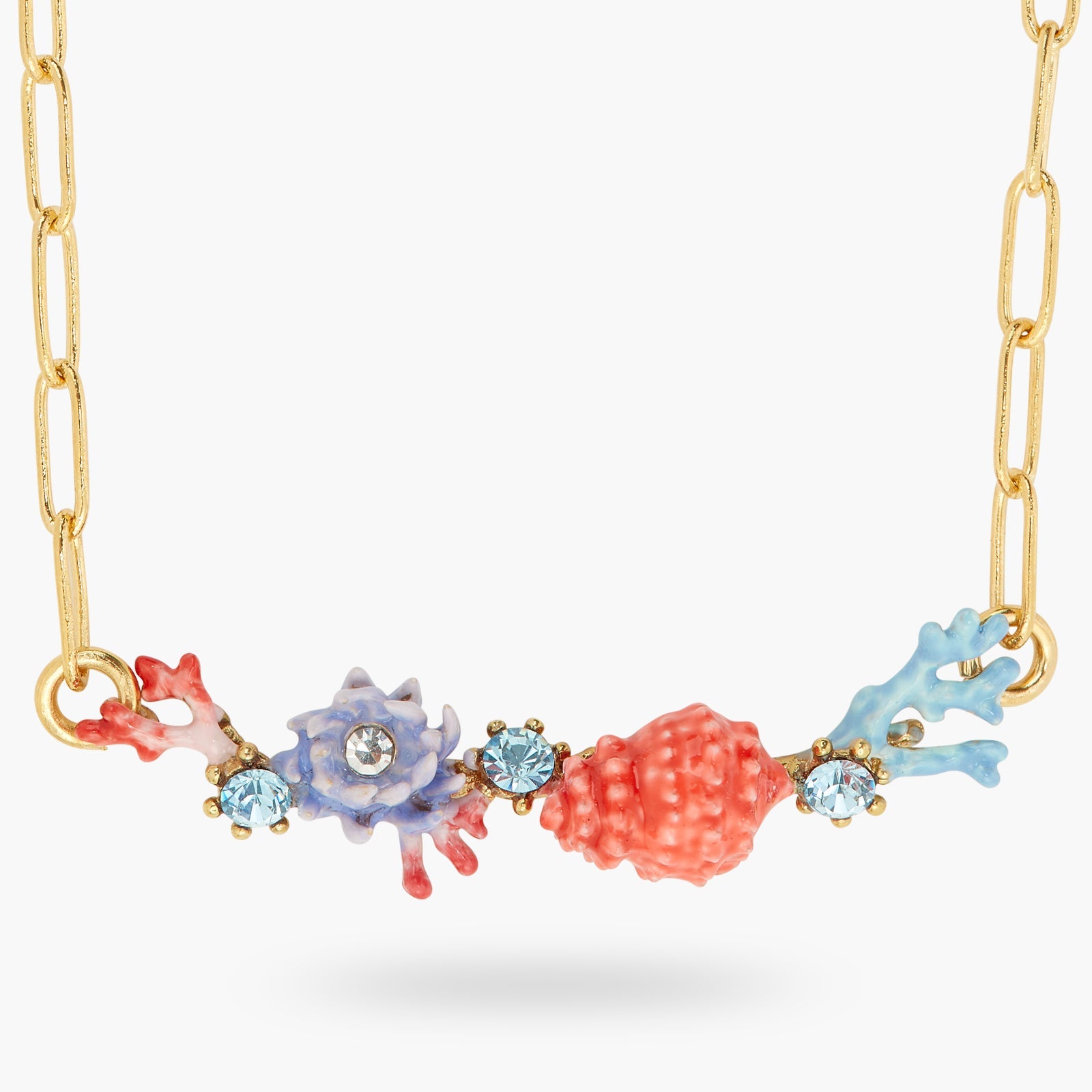 Seashell, Coral And Cut Crystal Stone Statement Necklace | ATPR3031 - Les Nereides