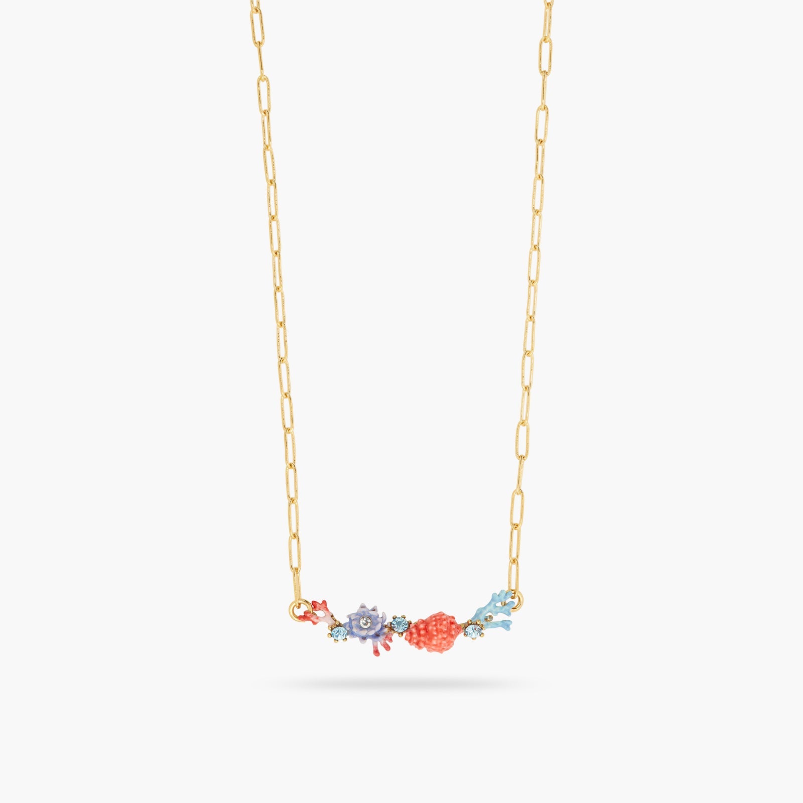 Seashell, Coral And Cut Crystal Stone Statement Necklace | ATPR3031 - Les Nereides