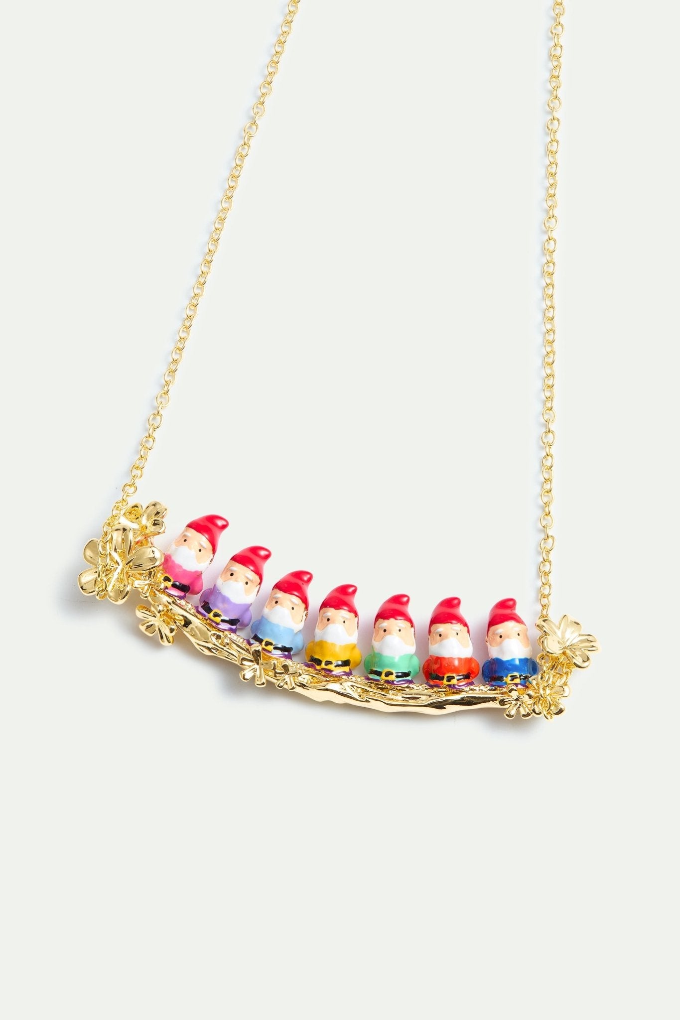 Seven Dwarves And Gold Flower Statement Necklace | AYCN3011 - Les Nereides