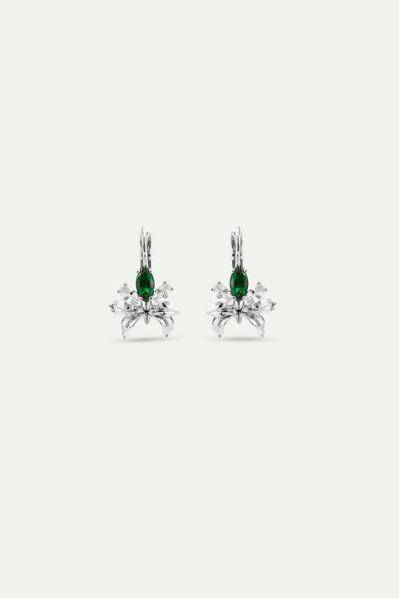 Silver Earrings With Orchids, White and Green Stones | AYNF1061 - Les Nereides