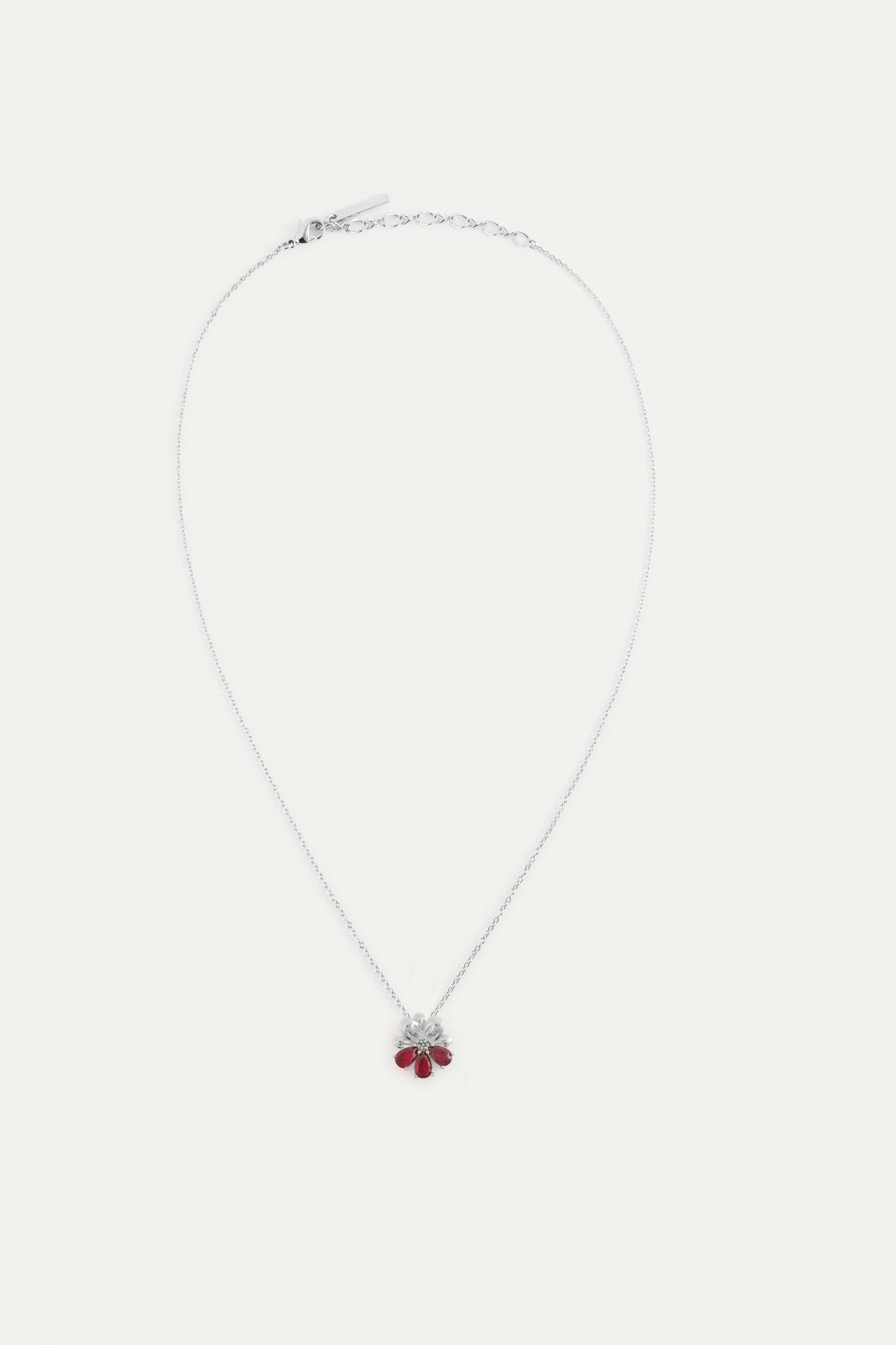 Silver Pendant Necklace With Cosmos and Red Stones | AYNF3081 - Les Nereides