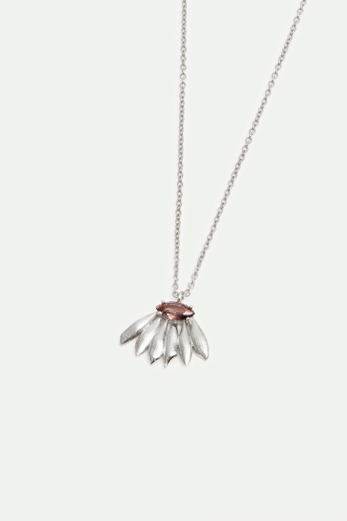 Silver Sunflower And Purple Stone Pendant Necklace | AXNF3061 - Les Nereides