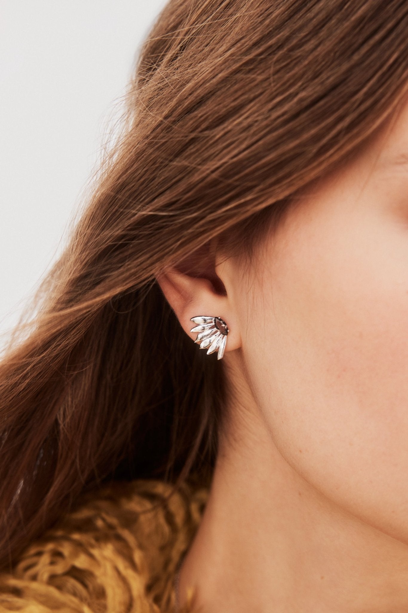 Silver Sunflower And Purple Stone Post Earrings | AXNF1061 - Les Nereides