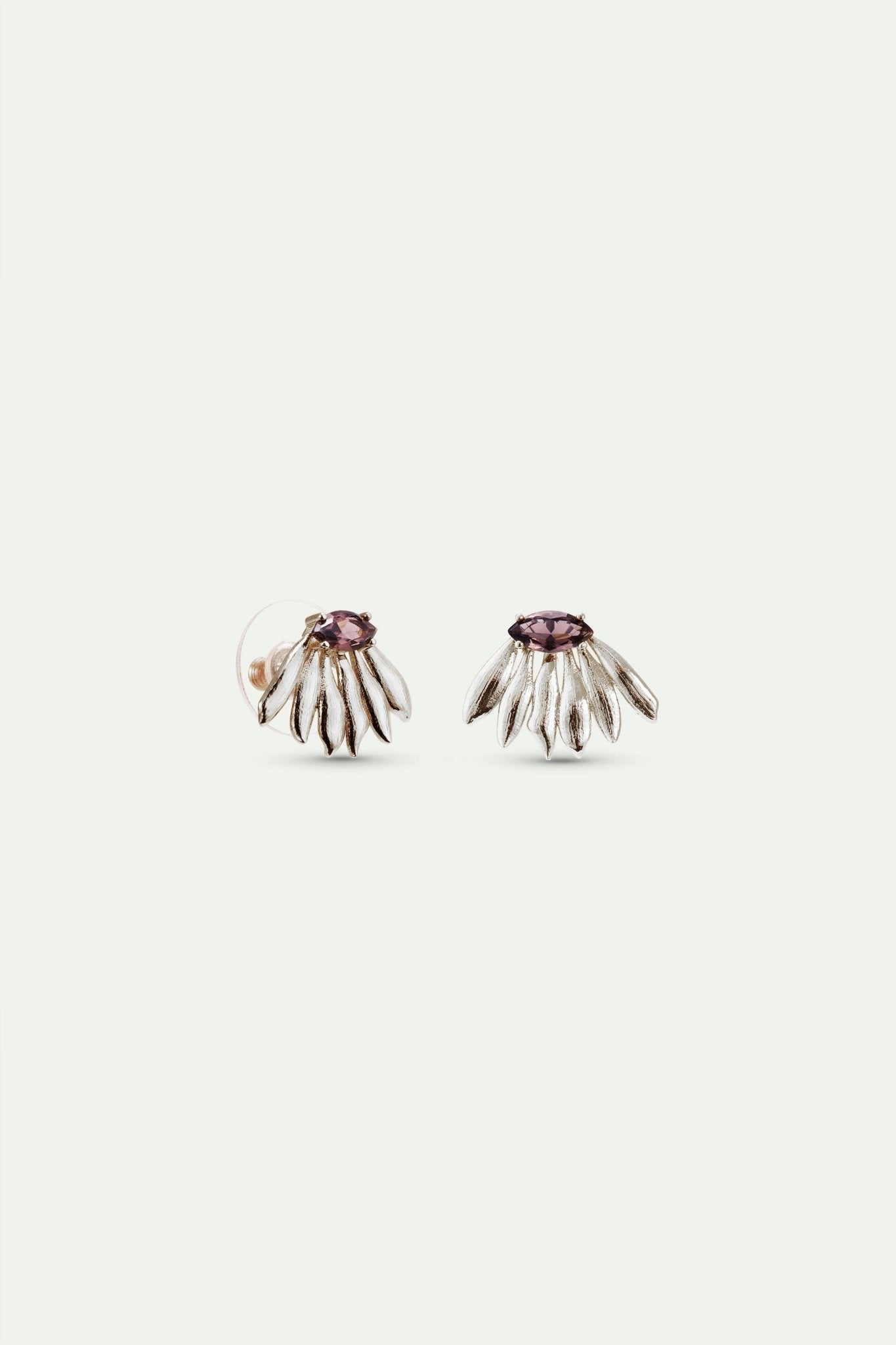 Silver Sunflower And Purple Stone Post Earrings | AXNF1061 - Les Nereides